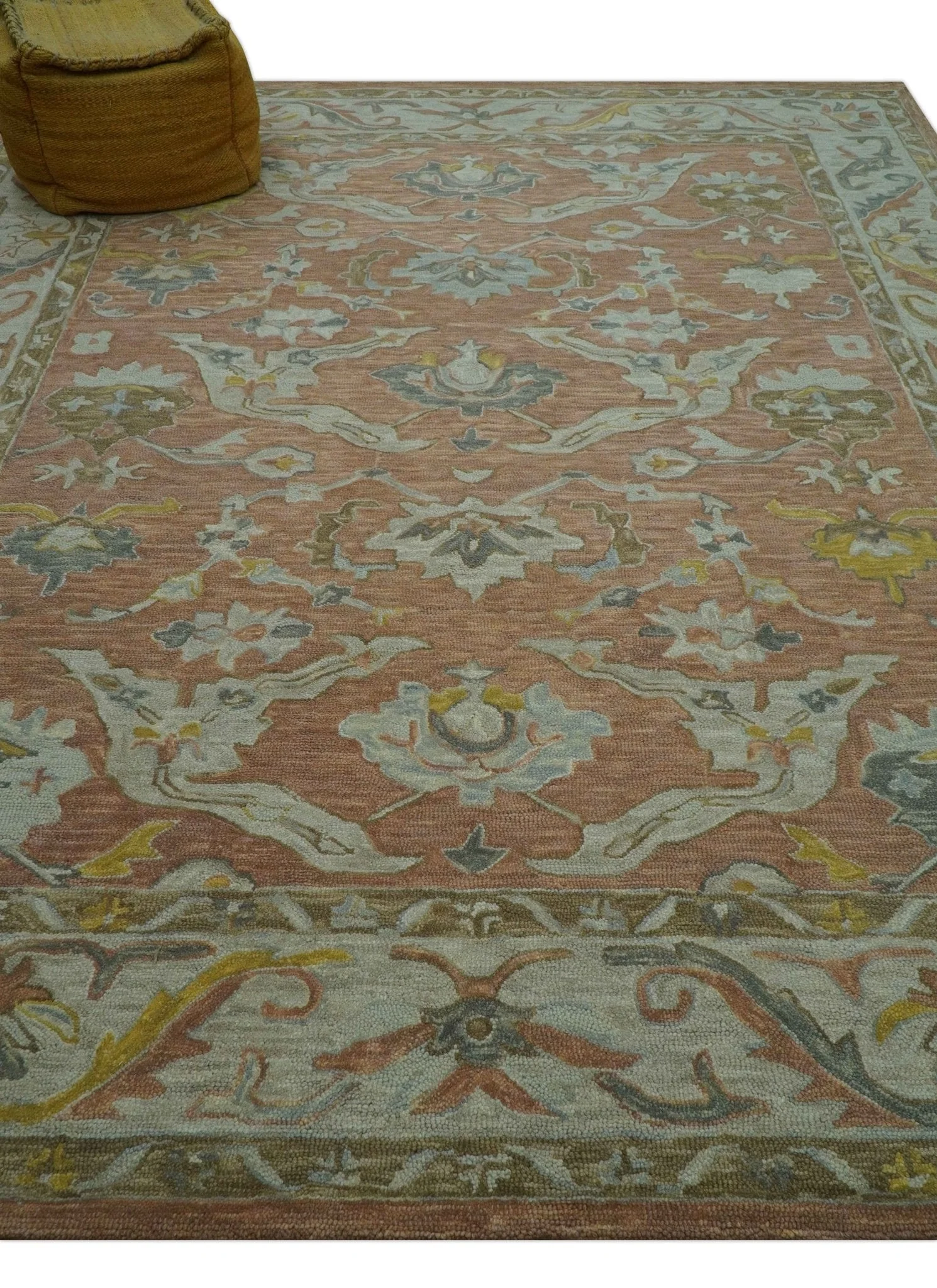 Custom Made Traditional Oriental Rust And Ivory Hand Tufted Wool Area Rug - Image 4