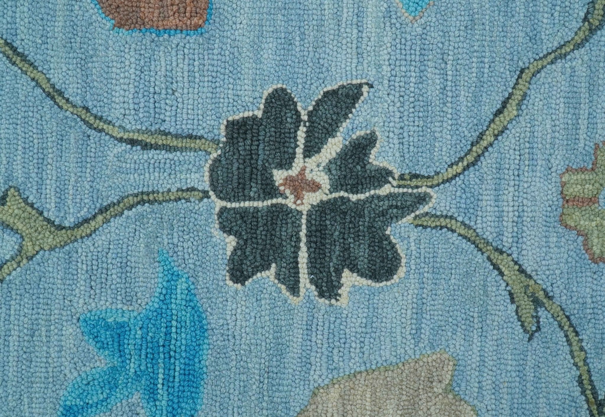 Custom Made Traditional Oushak Blue And Beige Hand Tufted Wool Area Rug - Image 12