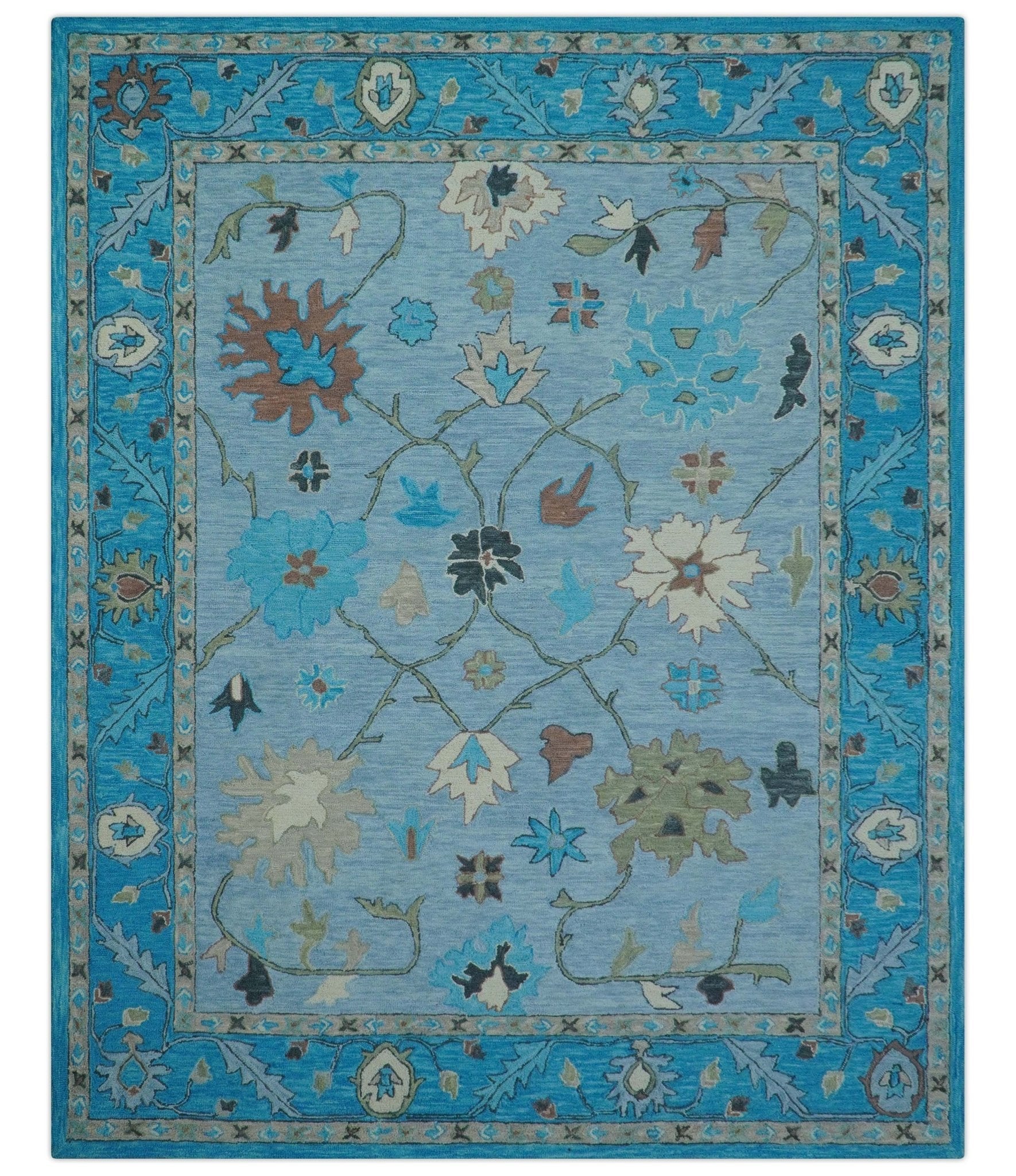 Custom Made Traditional Oushak Blue And Beige Hand Tufted Wool Area Rug - Image 2