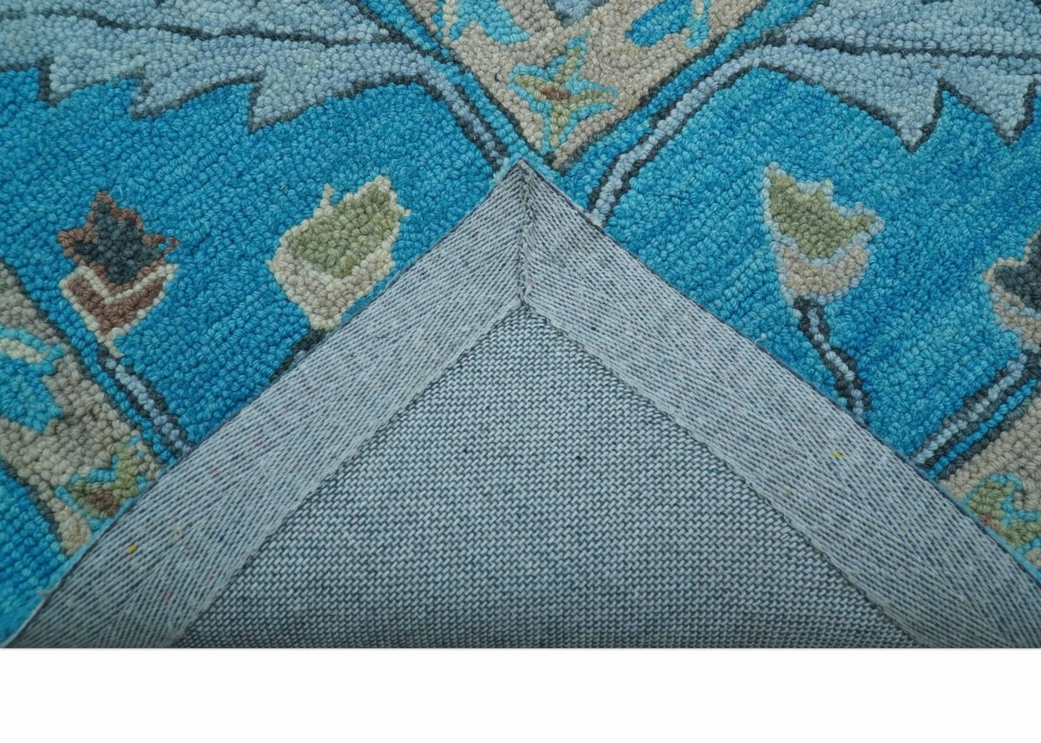 Custom Made Traditional Oushak Blue And Beige Hand Tufted Wool Area Rug - Image 7
