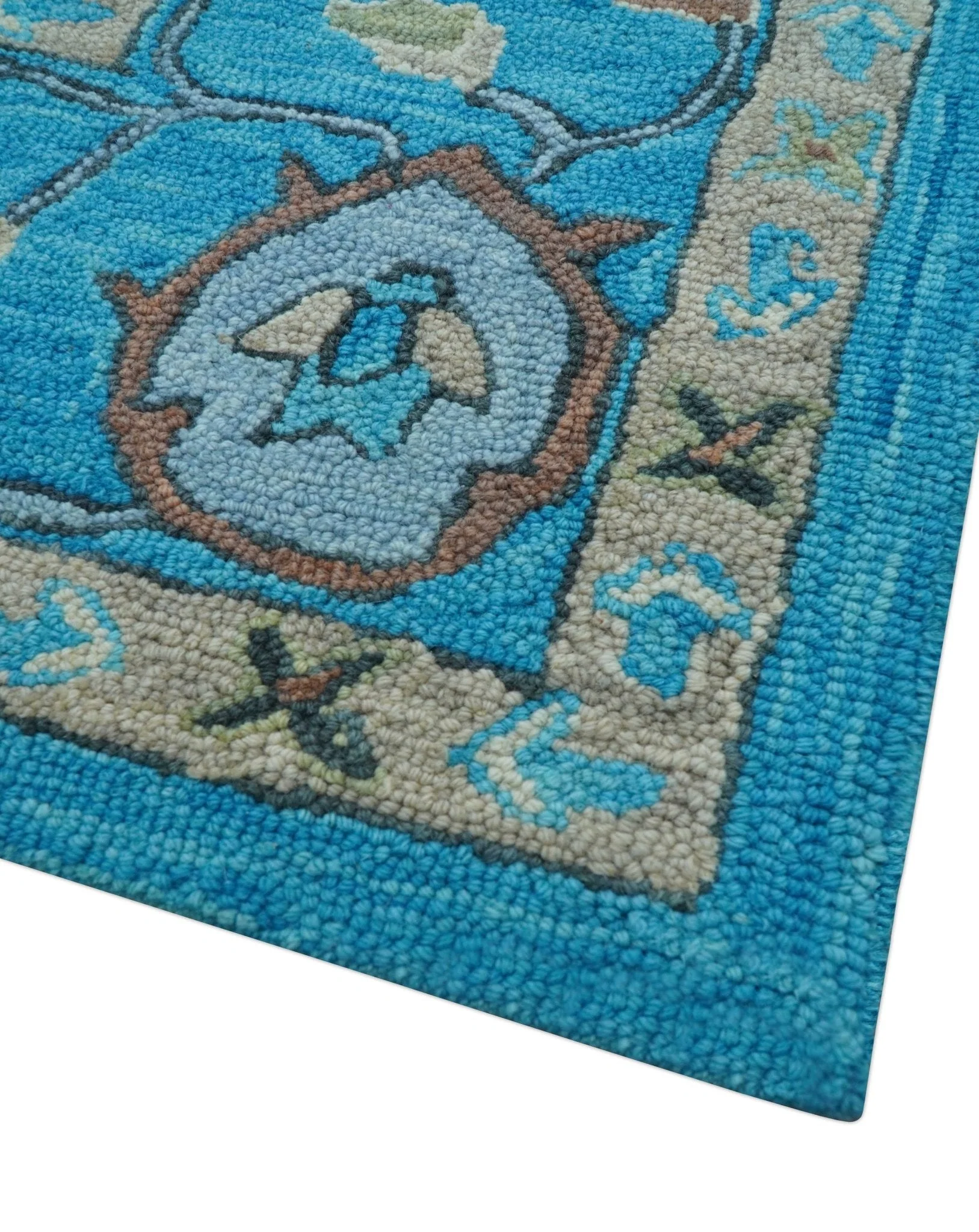 Custom Made Traditional Oushak Blue And Beige Hand Tufted Wool Area Rug - Image 9