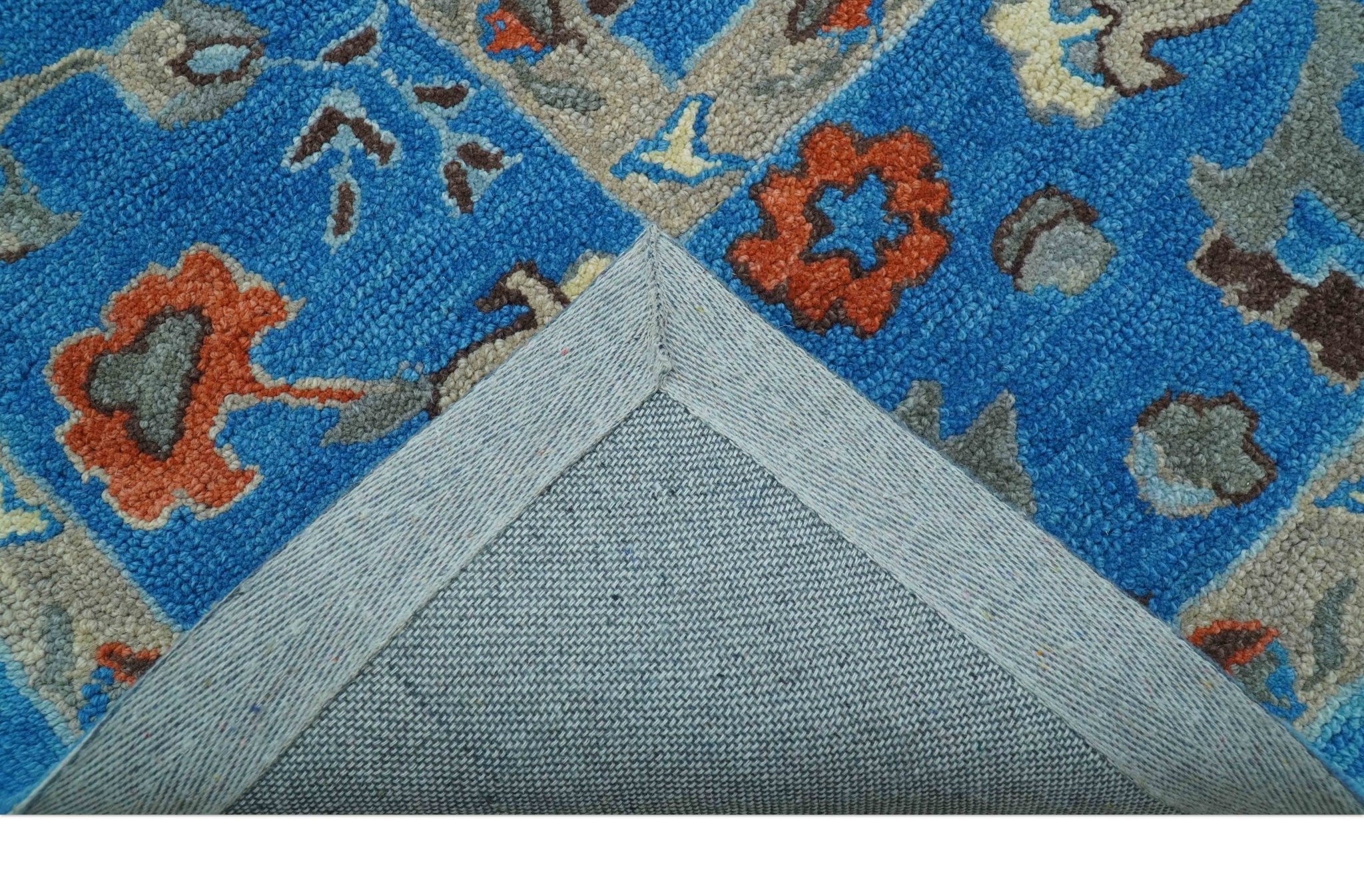 Custom Made Traditional Oushak Blue And Beige Hand Tufted Wool Rug - Image 7