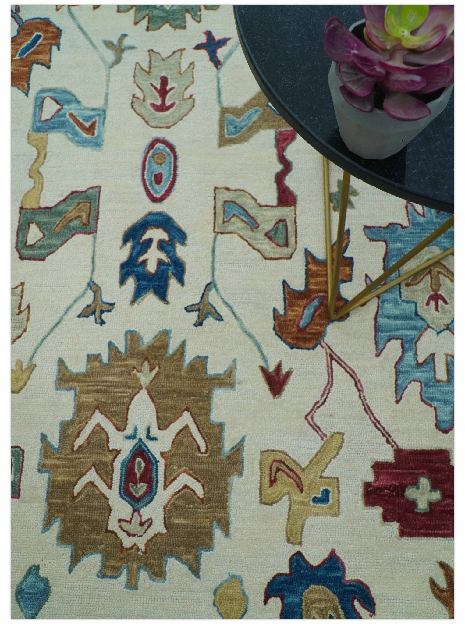 Custom Made Traditional Oushak Blue And Beige Hand Tufted Wool Rug - Image 4