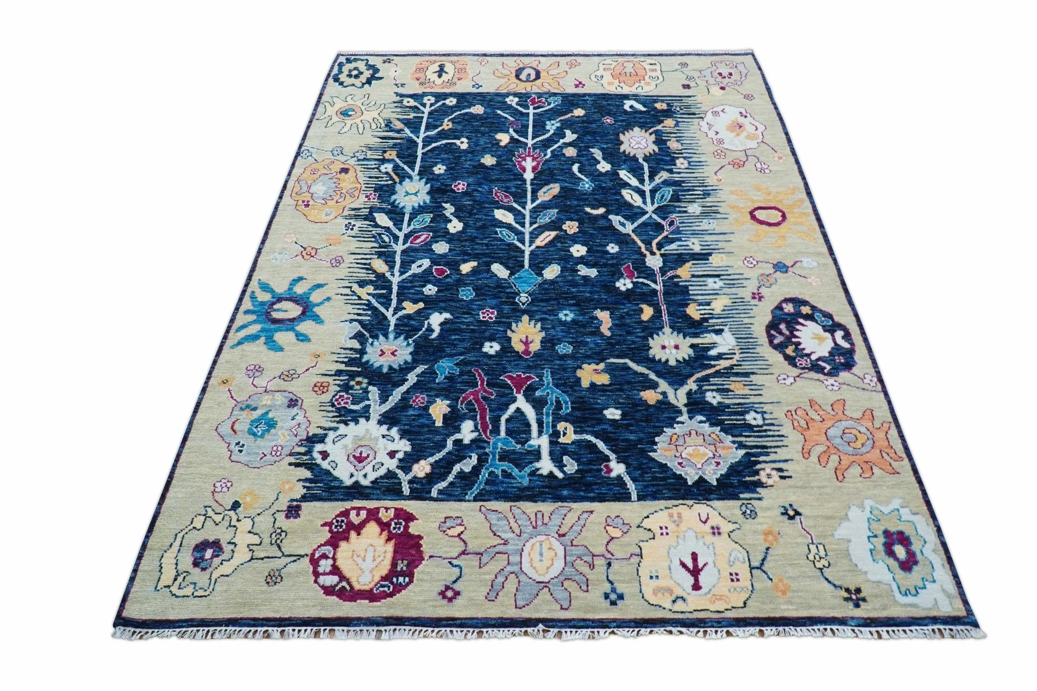 Custom Made Traditional Oushak Blue And Ivory Hand Knotted Wool Rug - Image 10