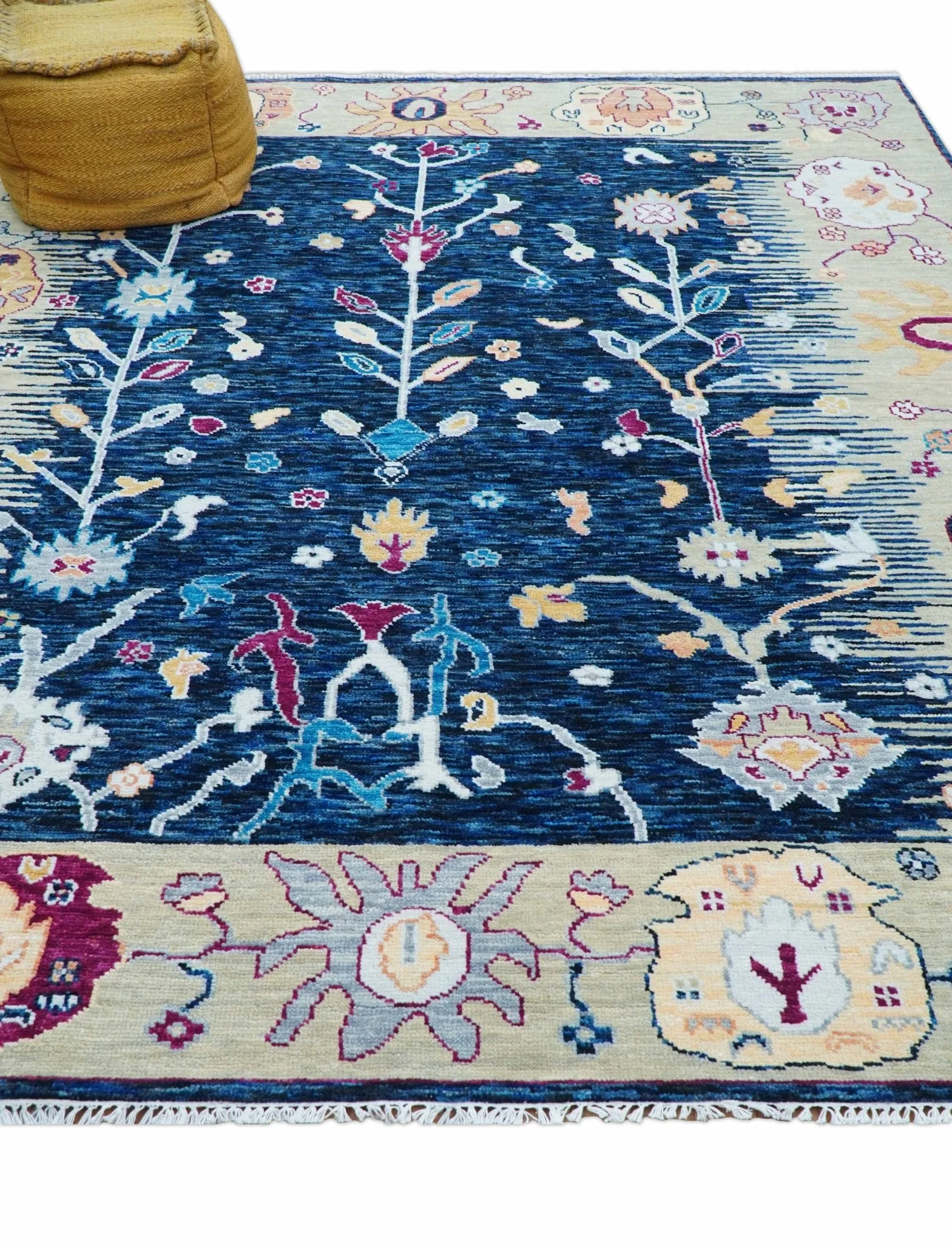 Custom Made Traditional Oushak Blue And Ivory Hand Knotted Wool Rug - Image 2