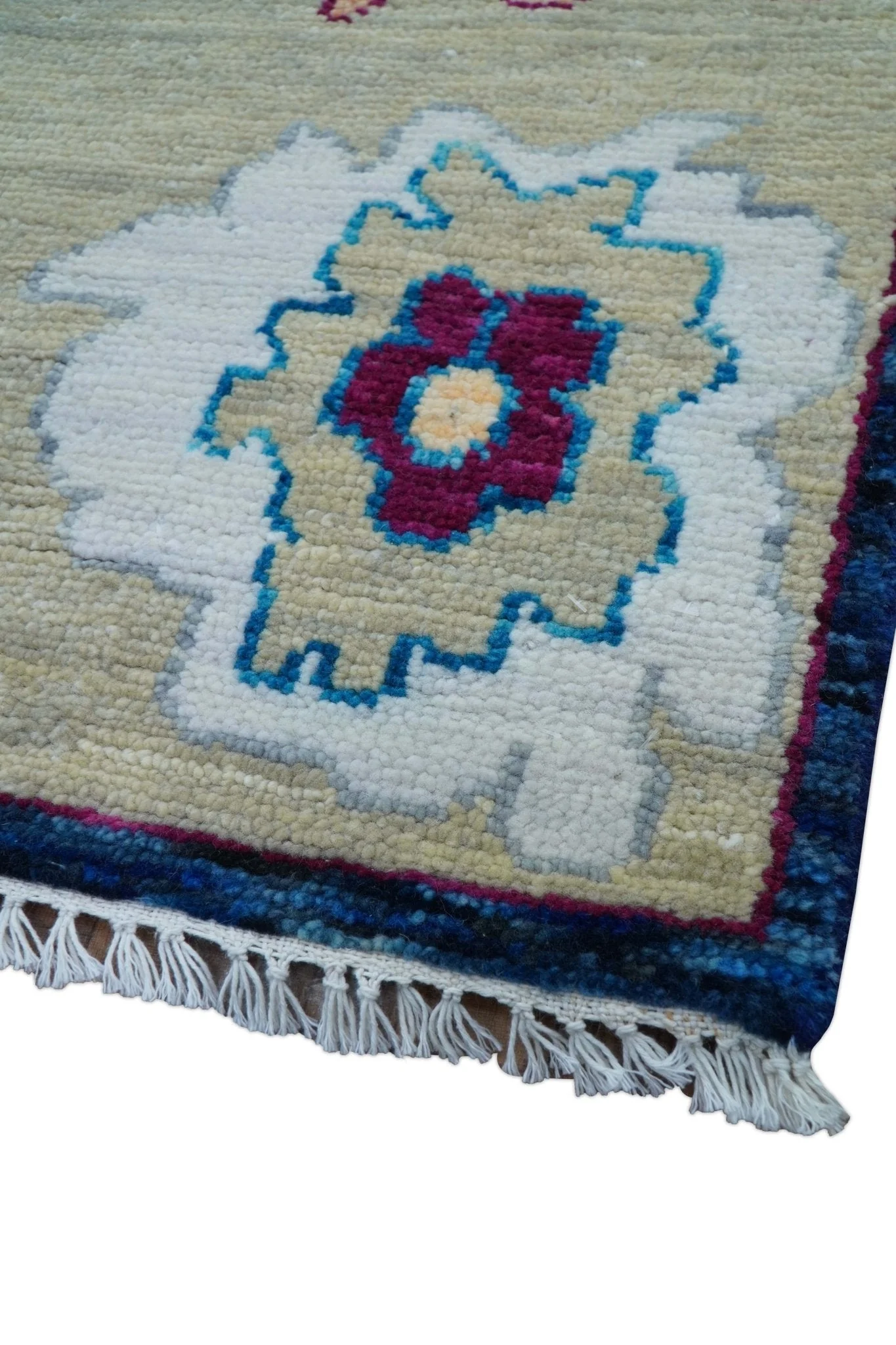 Custom Made Traditional Oushak Blue And Ivory Hand Knotted Wool Rug - Image 4