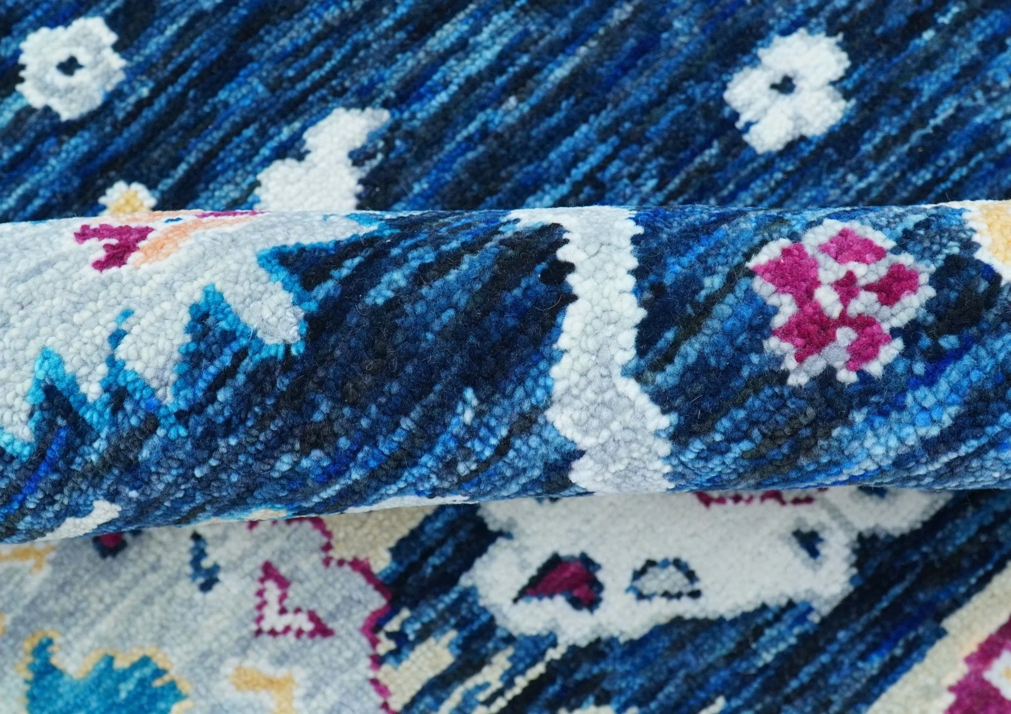 Custom Made Traditional Oushak Blue And Ivory Hand Knotted Wool Rug - Image 6