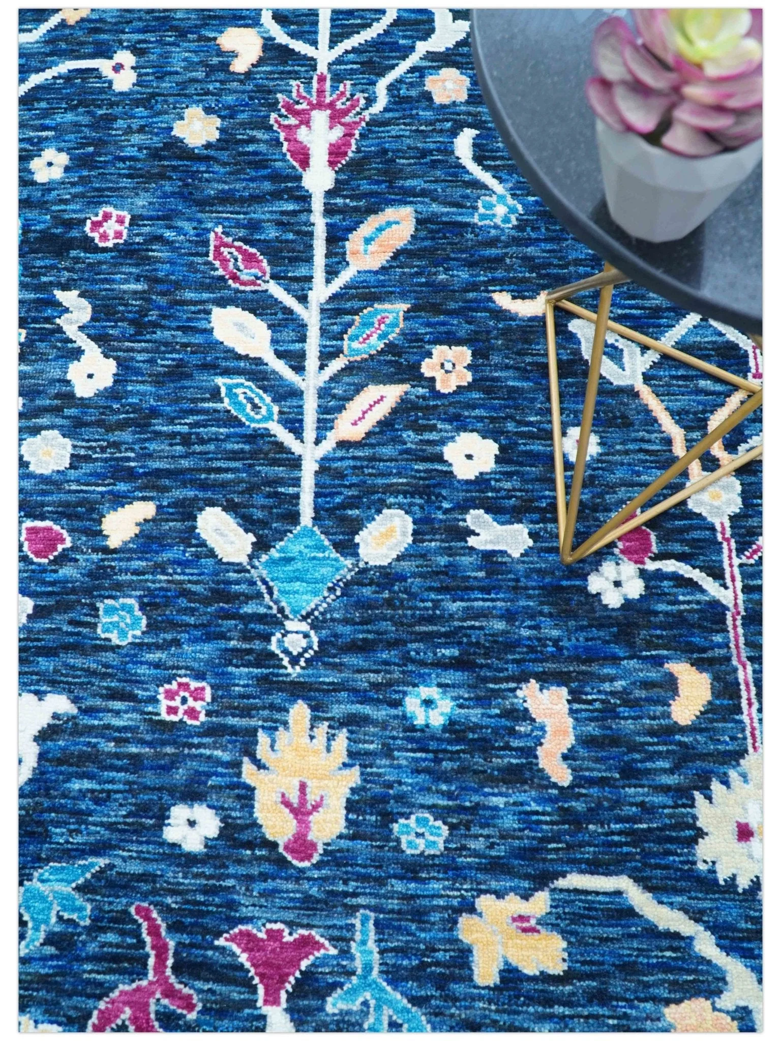 Custom Made Traditional Oushak Blue And Ivory Hand Knotted Wool Rug - Image 8