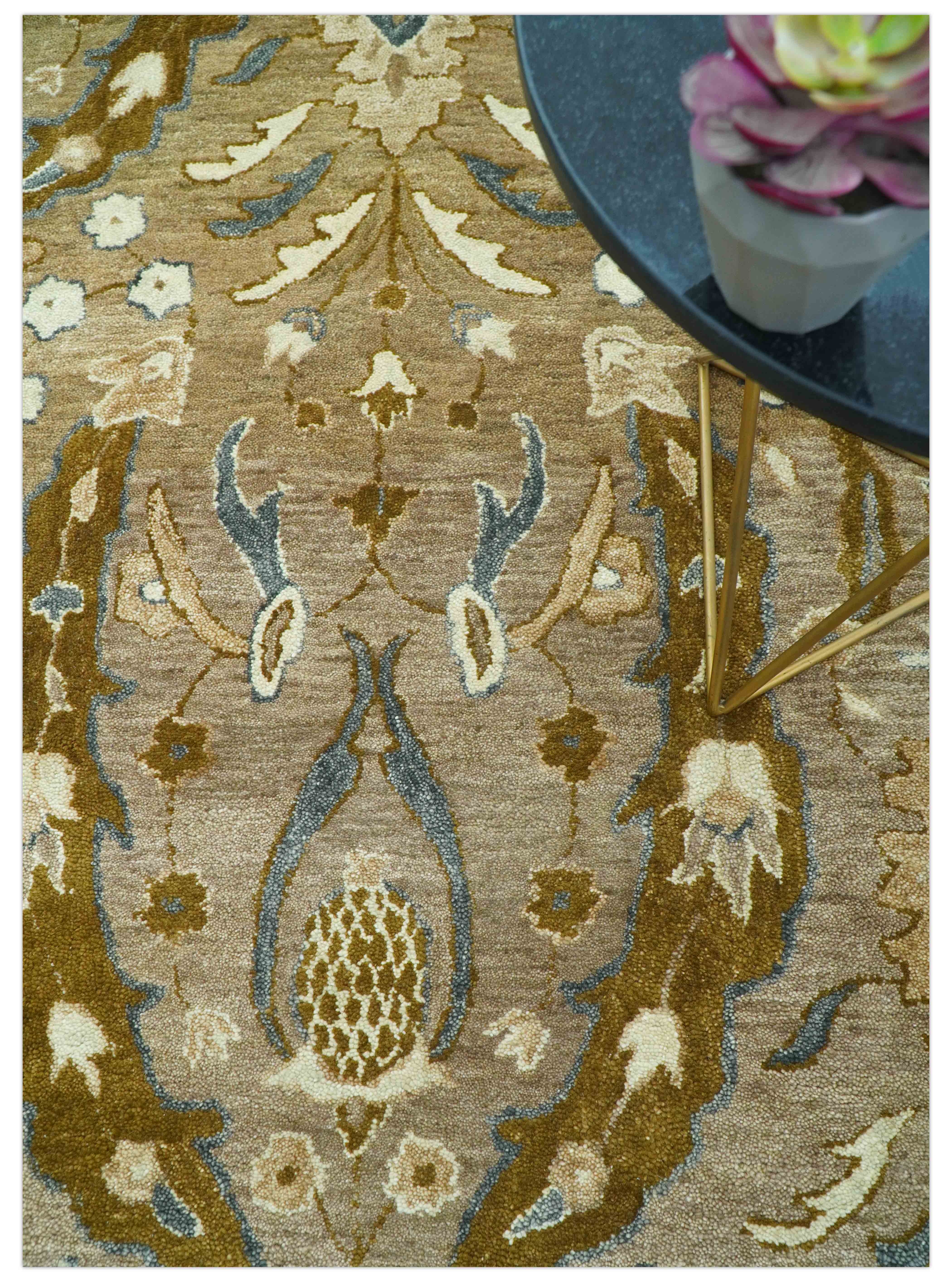 Custom Made Traditional Oushak Brown Hand Tufted Wool Area Rug - Image 3