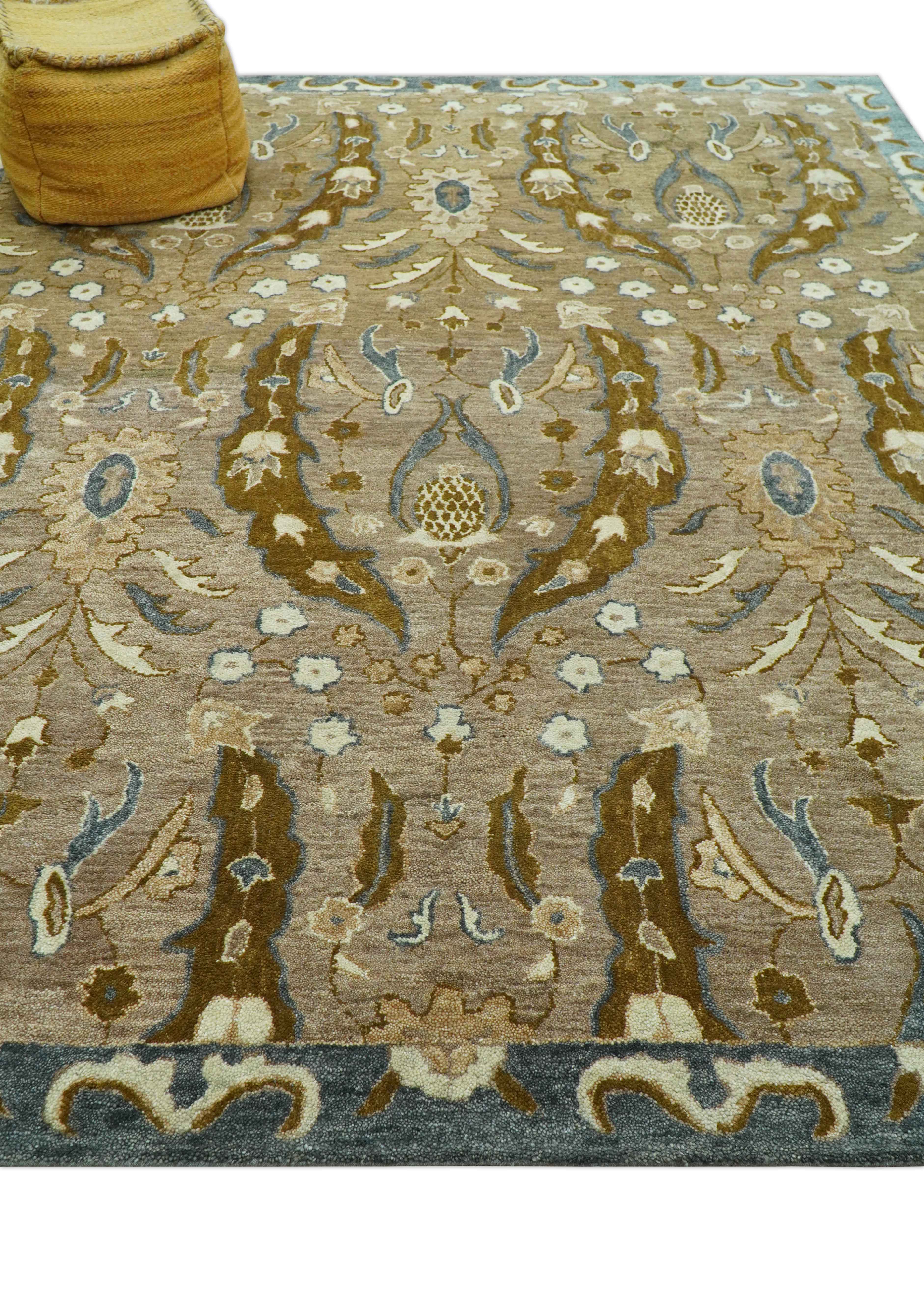 Custom Made Traditional Oushak Brown Hand Tufted Wool Area Rug - Image 4