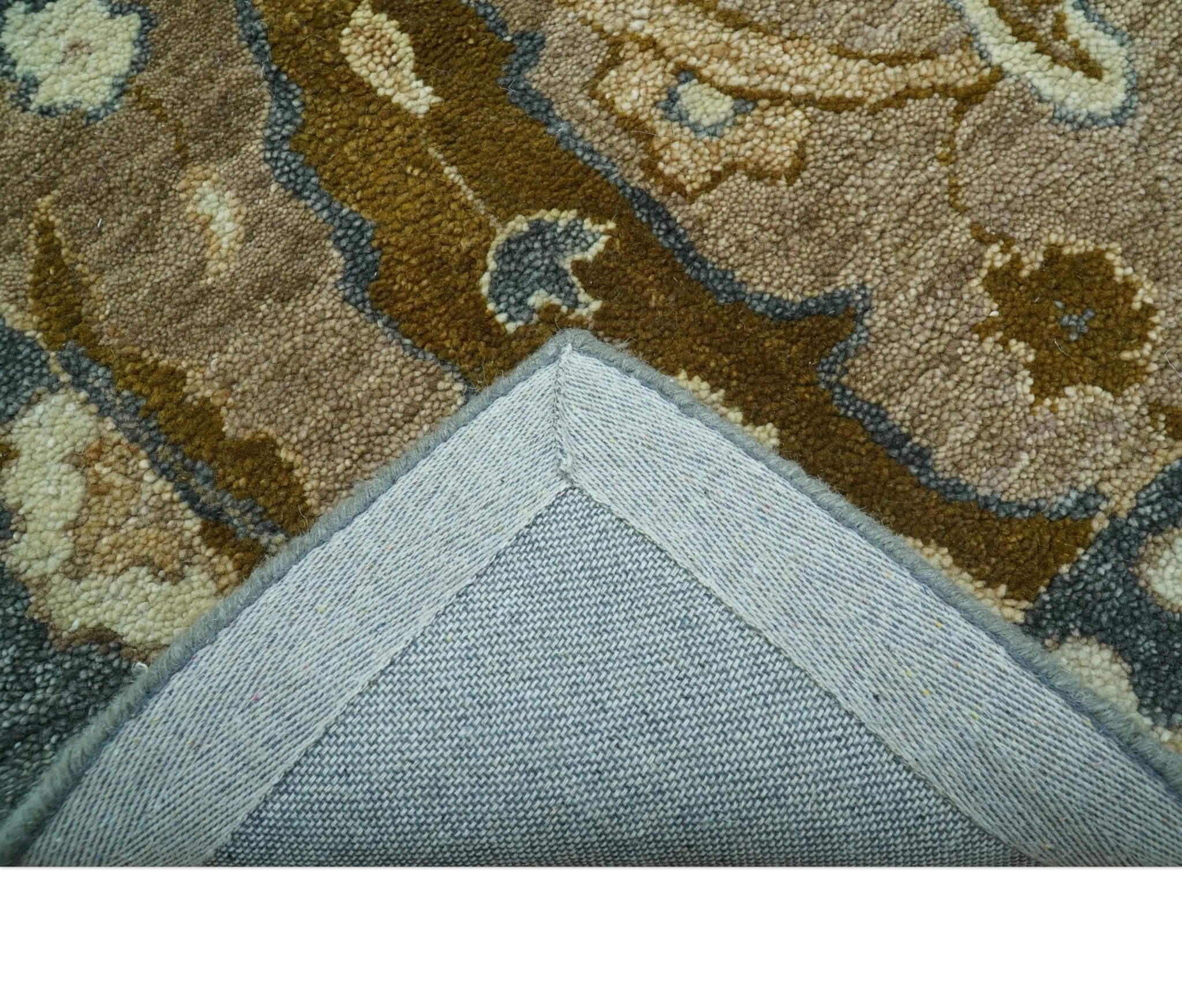Custom Made Traditional Oushak Brown Hand Tufted Wool Area Rug - Image 6