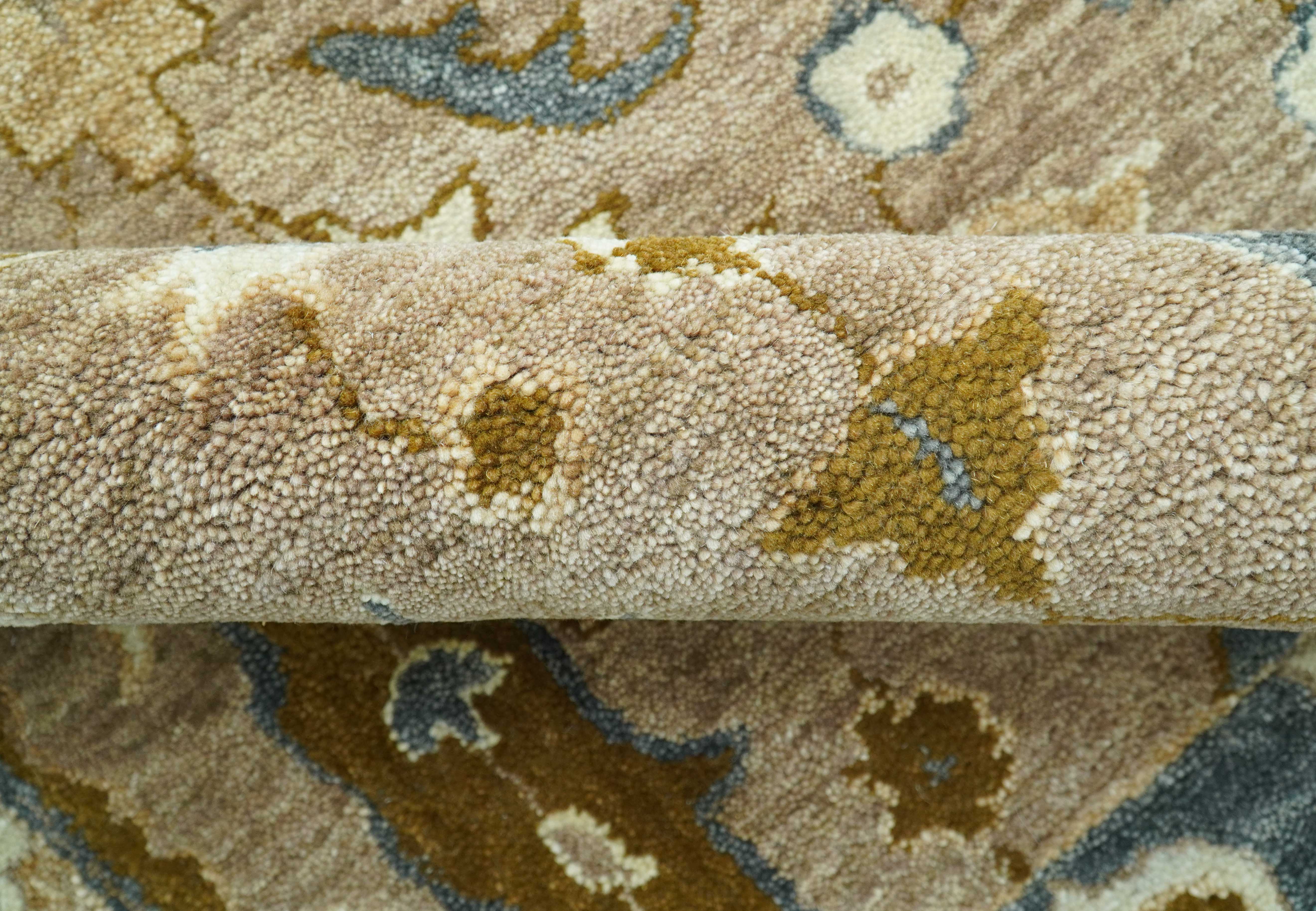 Custom Made Traditional Oushak Brown Hand Tufted Wool Area Rug - Image 9