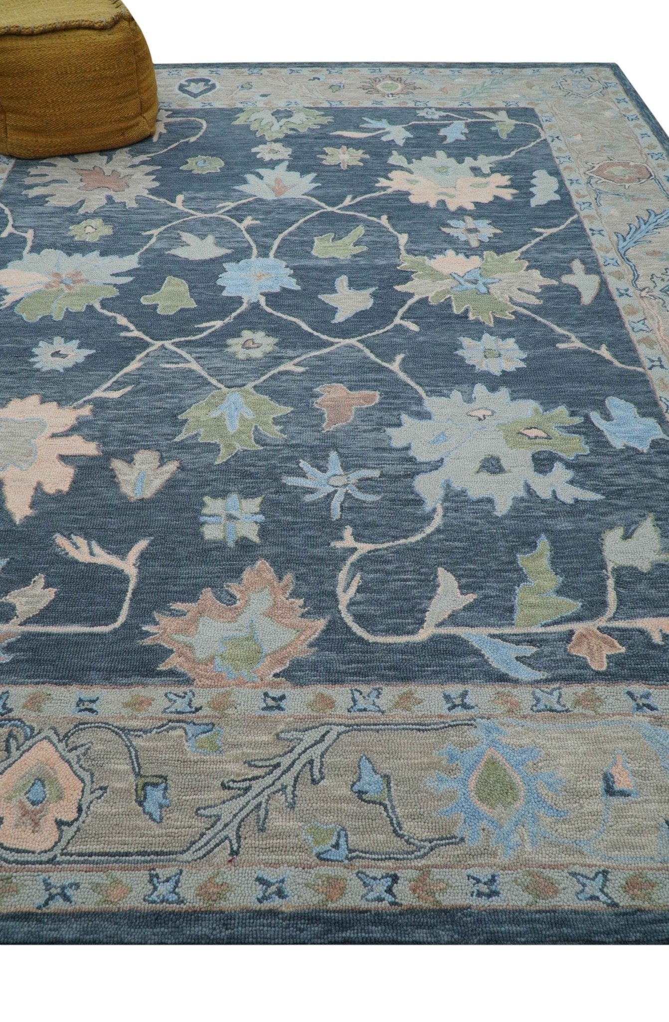Custom Made Traditional Oushak Charcoal And Beige Hand Tufted Wool Area Rug - Image 3