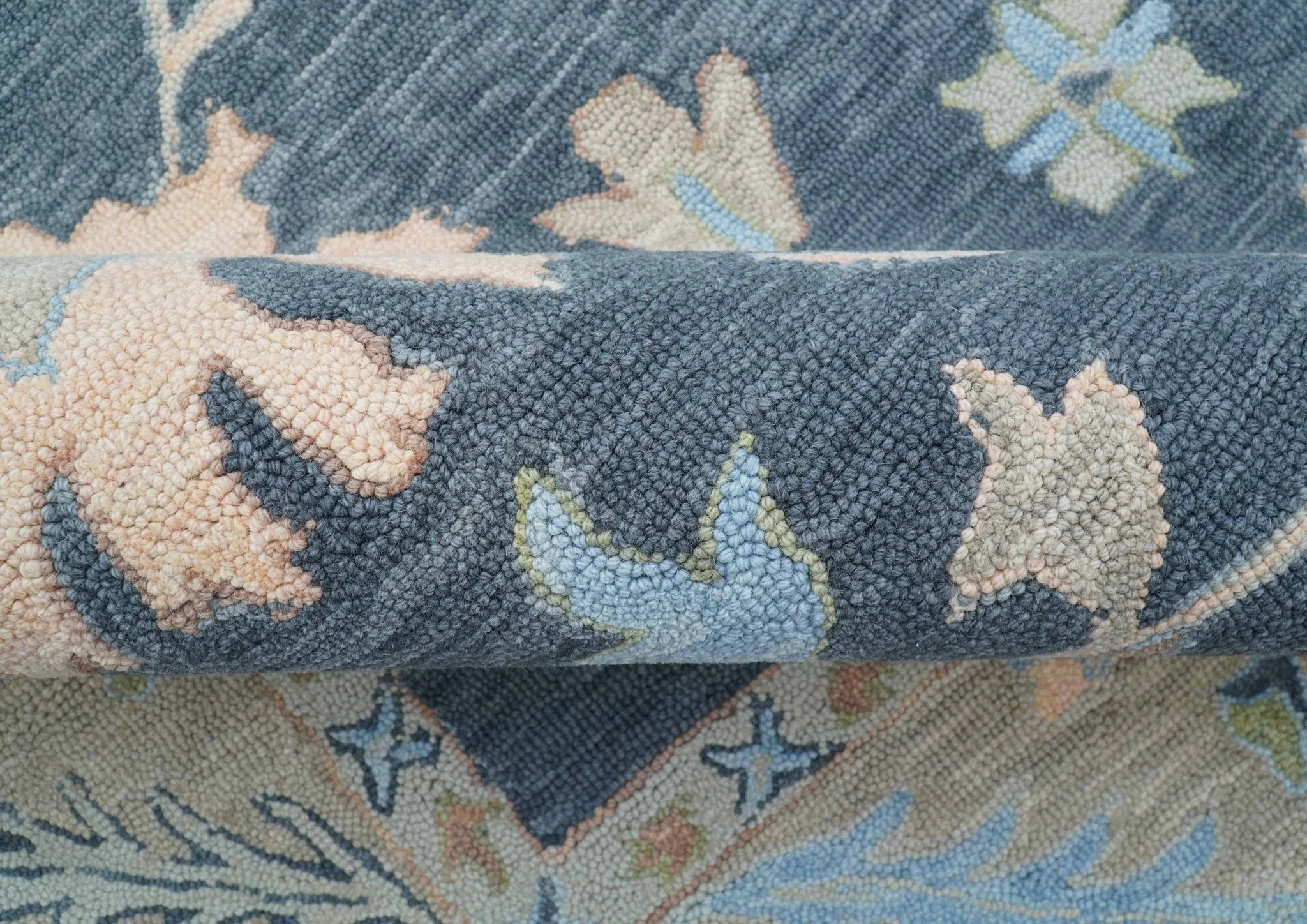 Custom Made Traditional Oushak Charcoal And Beige Hand Tufted Wool Area Rug - Image 8