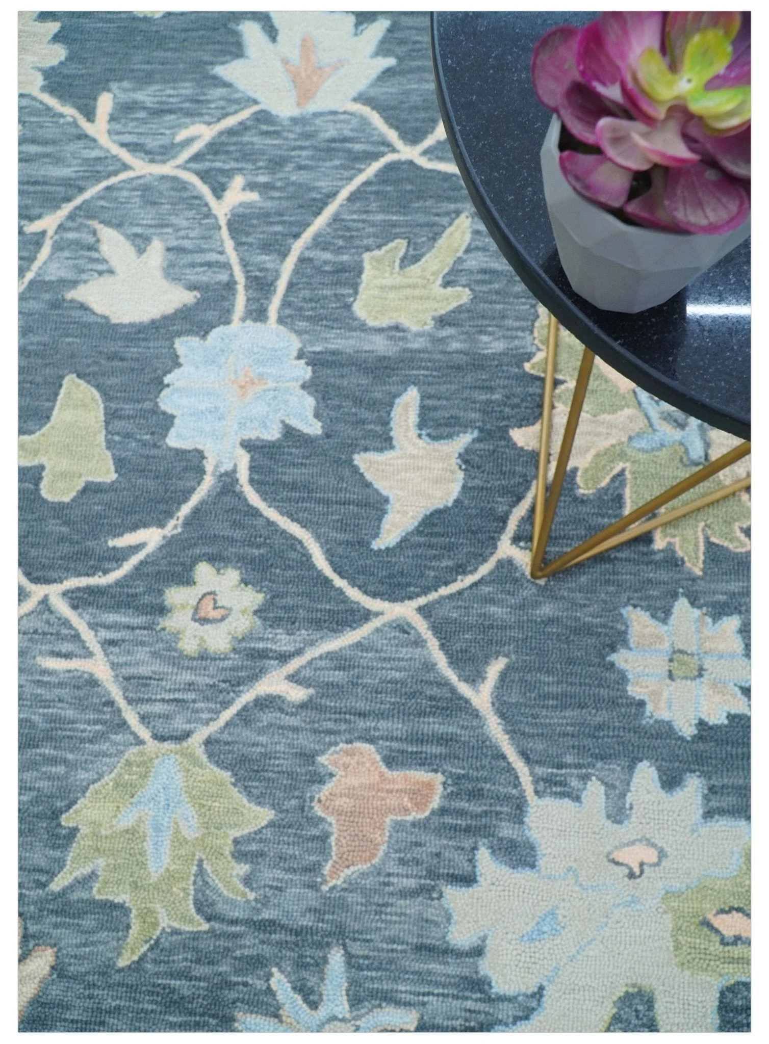 Custom Made Traditional Oushak Charcoal And Beige Hand Tufted Wool Area Rug - Image 9