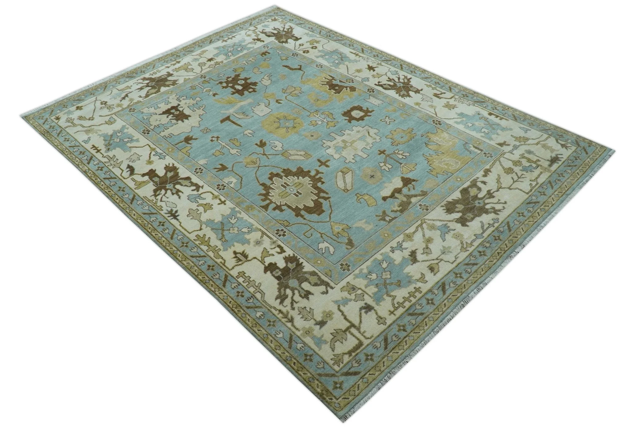 Custom Made Traditional Oushak Design Blue Hand Knotted Wool Area Rug - Image 4