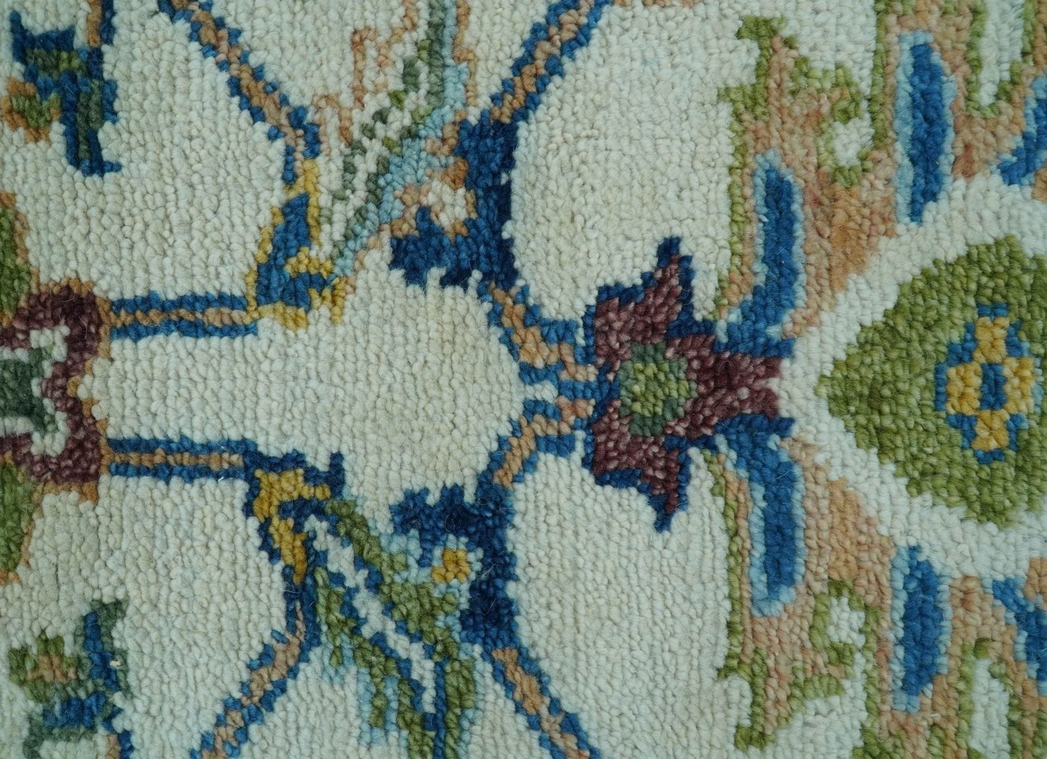 Custom Made Traditional Oushak Design Ivory And Blue Hand Knotted Wool Area Rug - Image 7