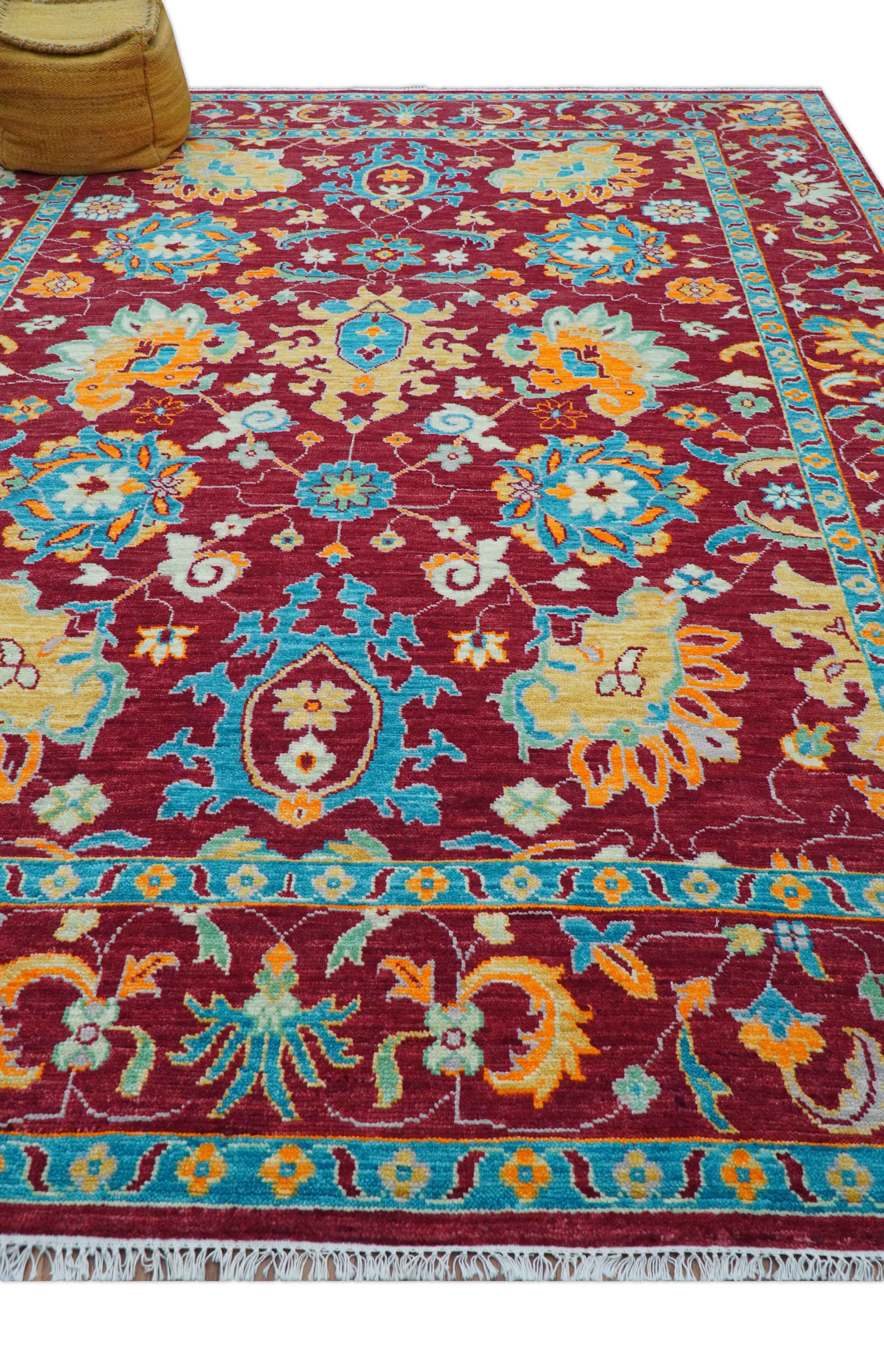 Custom Made Traditional Oushak Design Maroon Hand Knotted Wool Area Rug - Image 3