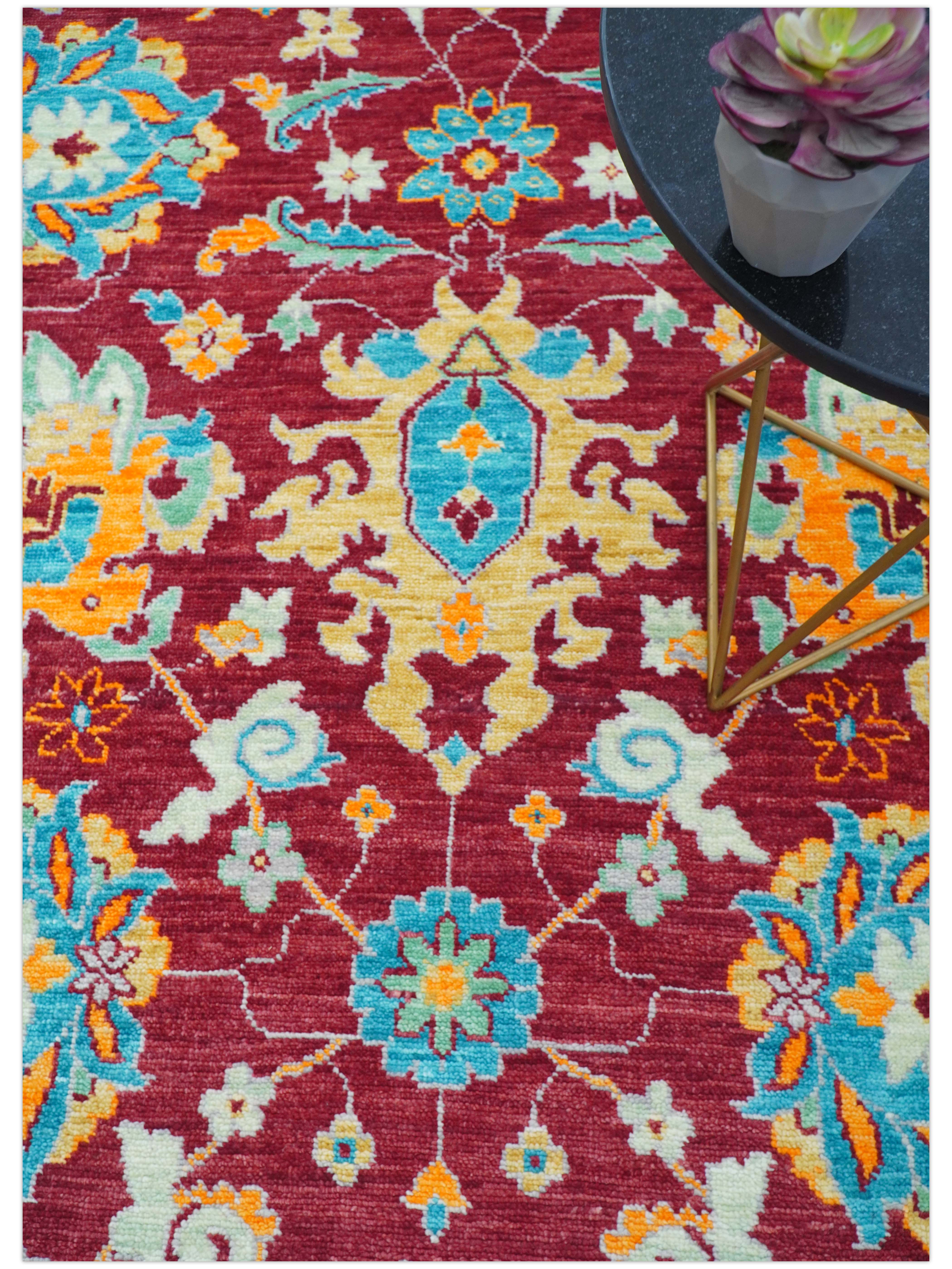 Custom Made Traditional Oushak Design Maroon Hand Knotted Wool Area Rug - Image 4
