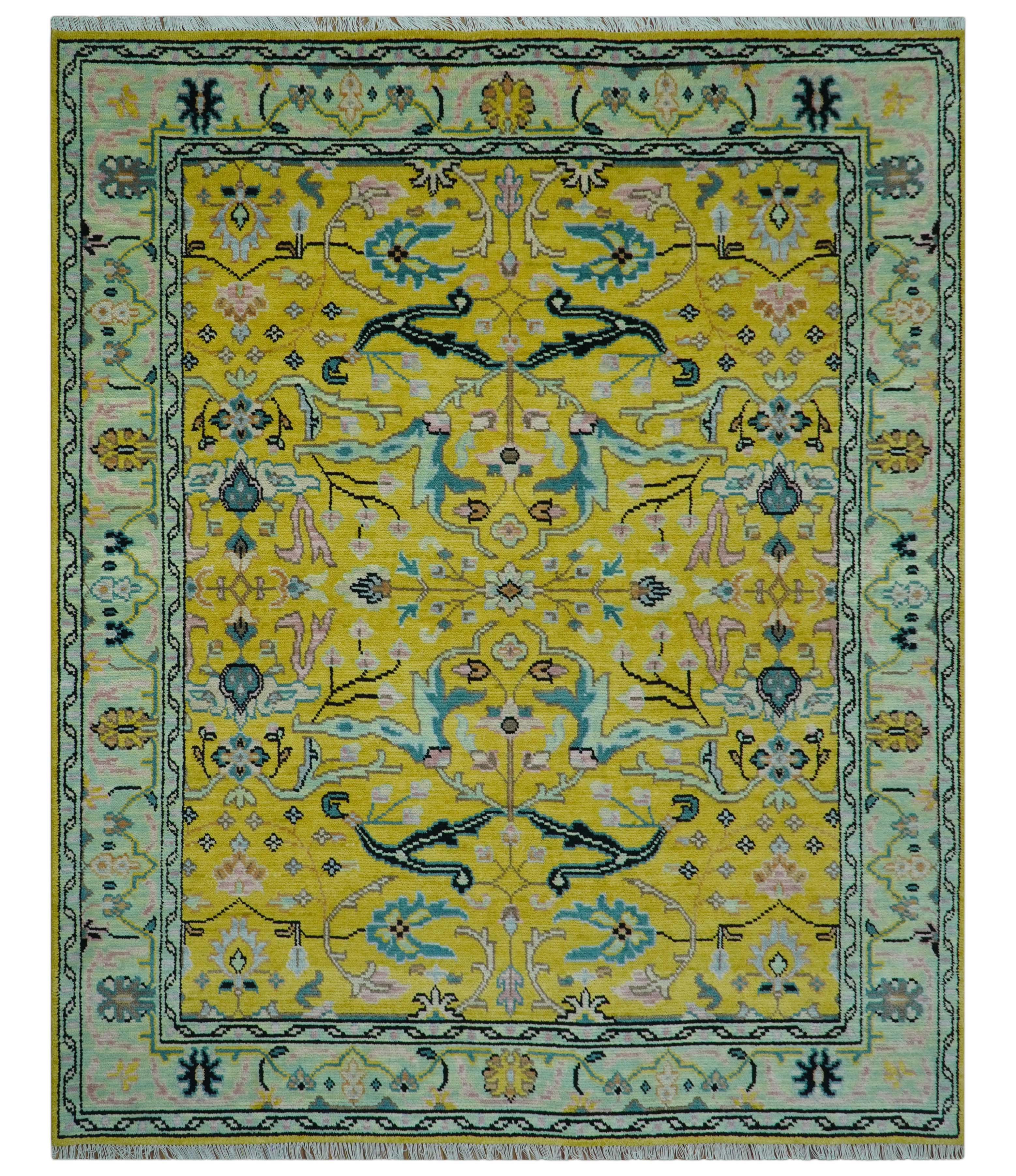 Custom Made Traditional Oushak Design mustard Hand Knotted Wool Area Rug