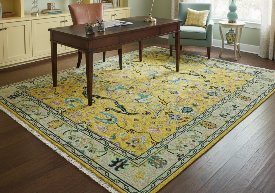 Custom Made Traditional Oushak Design mustard Hand Knotted Wool Area Rug - Image 2
