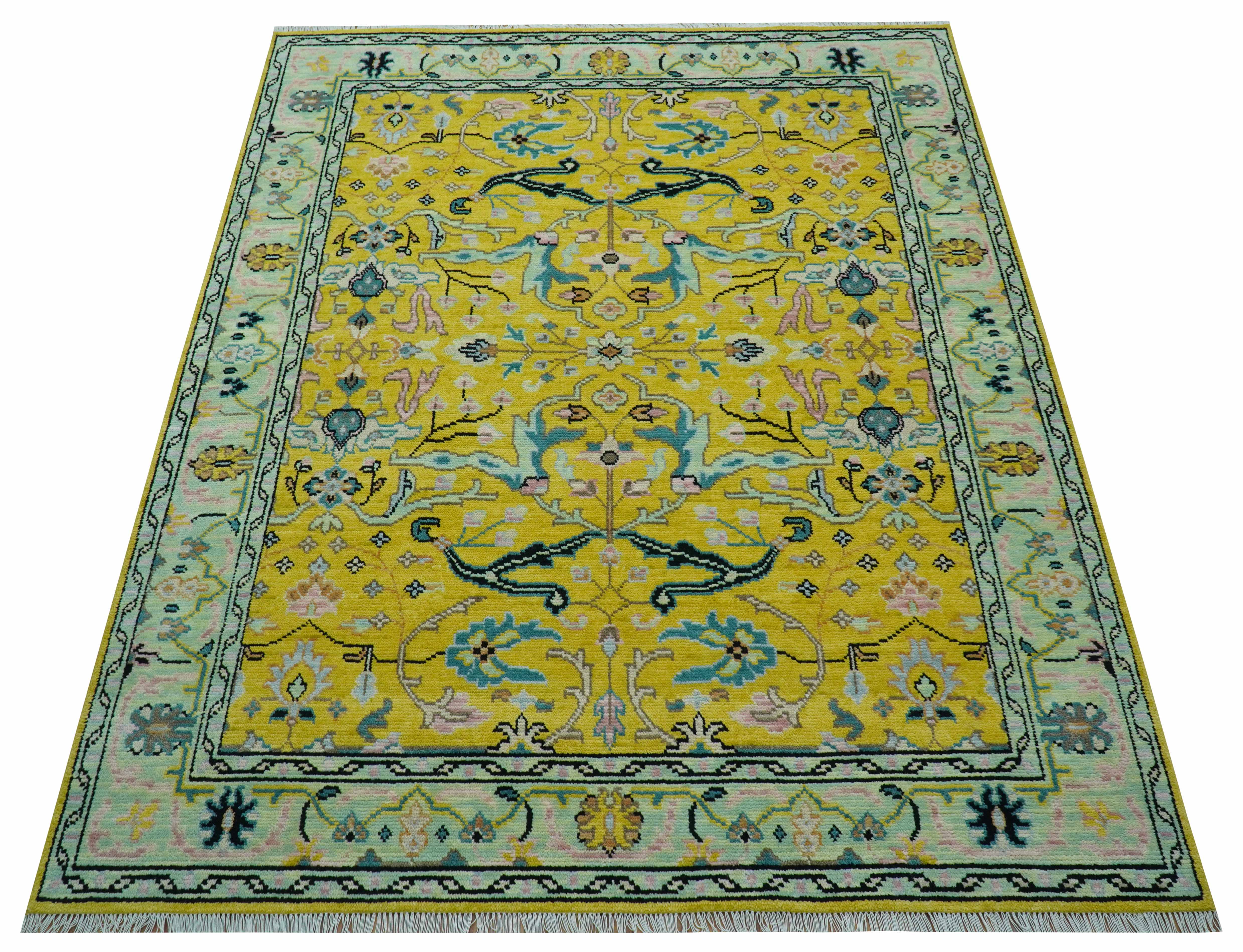Custom Made Traditional Oushak Design mustard Hand Knotted Wool Area Rug - Image 4
