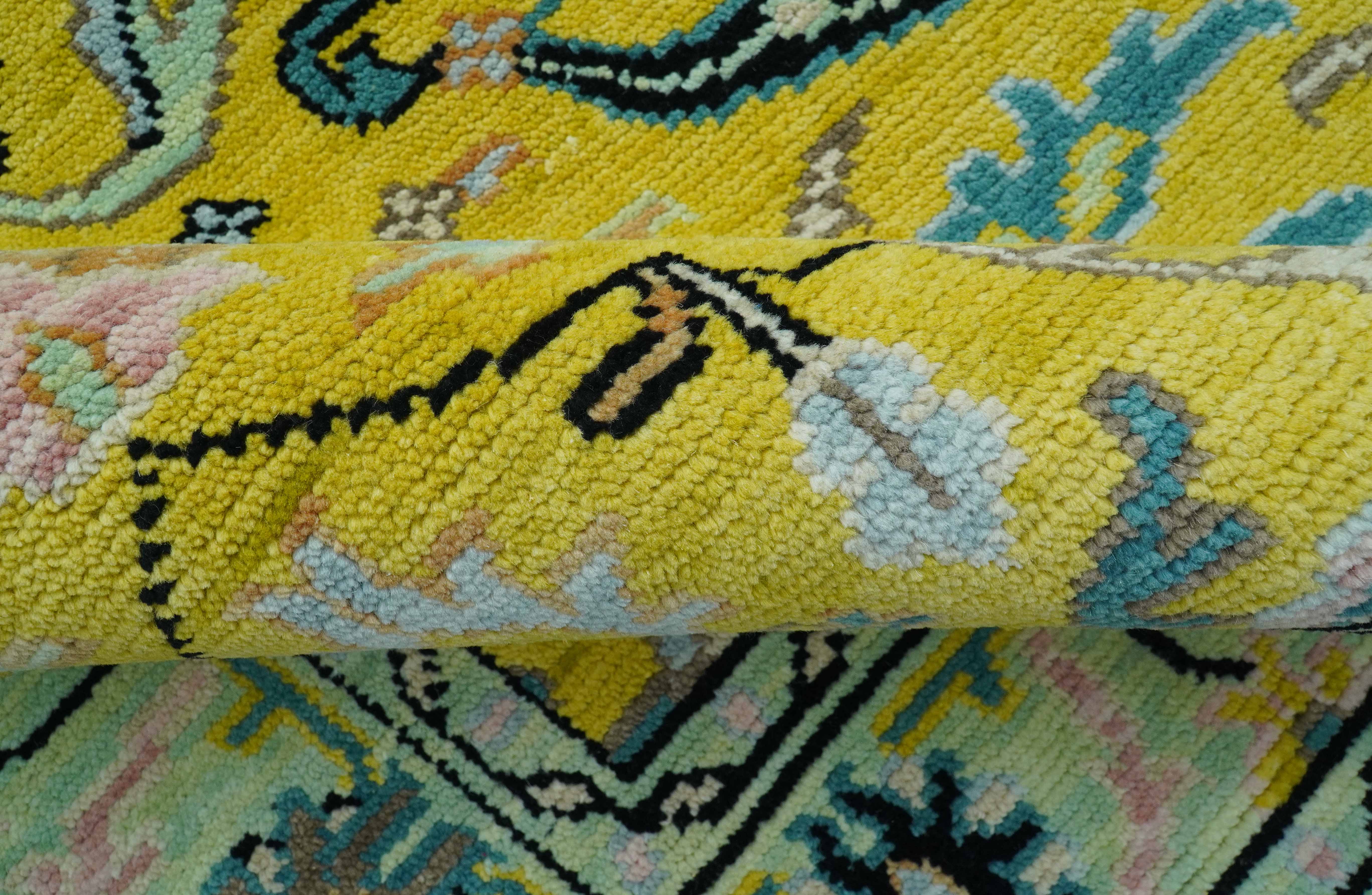 Custom Made Traditional Oushak Design mustard Hand Knotted Wool Area Rug - Image 7