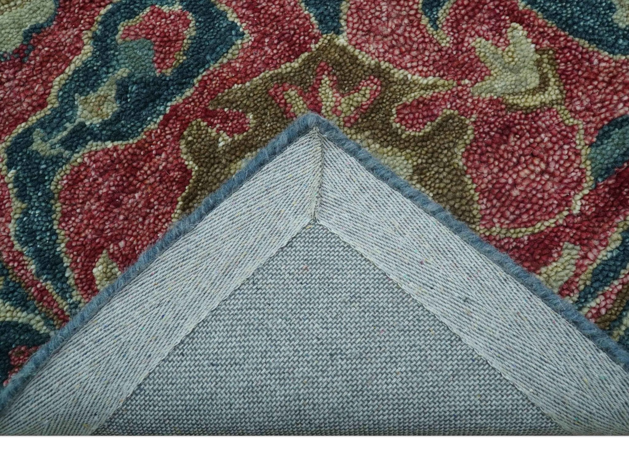 Custom Made Traditional Oushak Design Teal Hand Tufted Wool Rug - Image 5