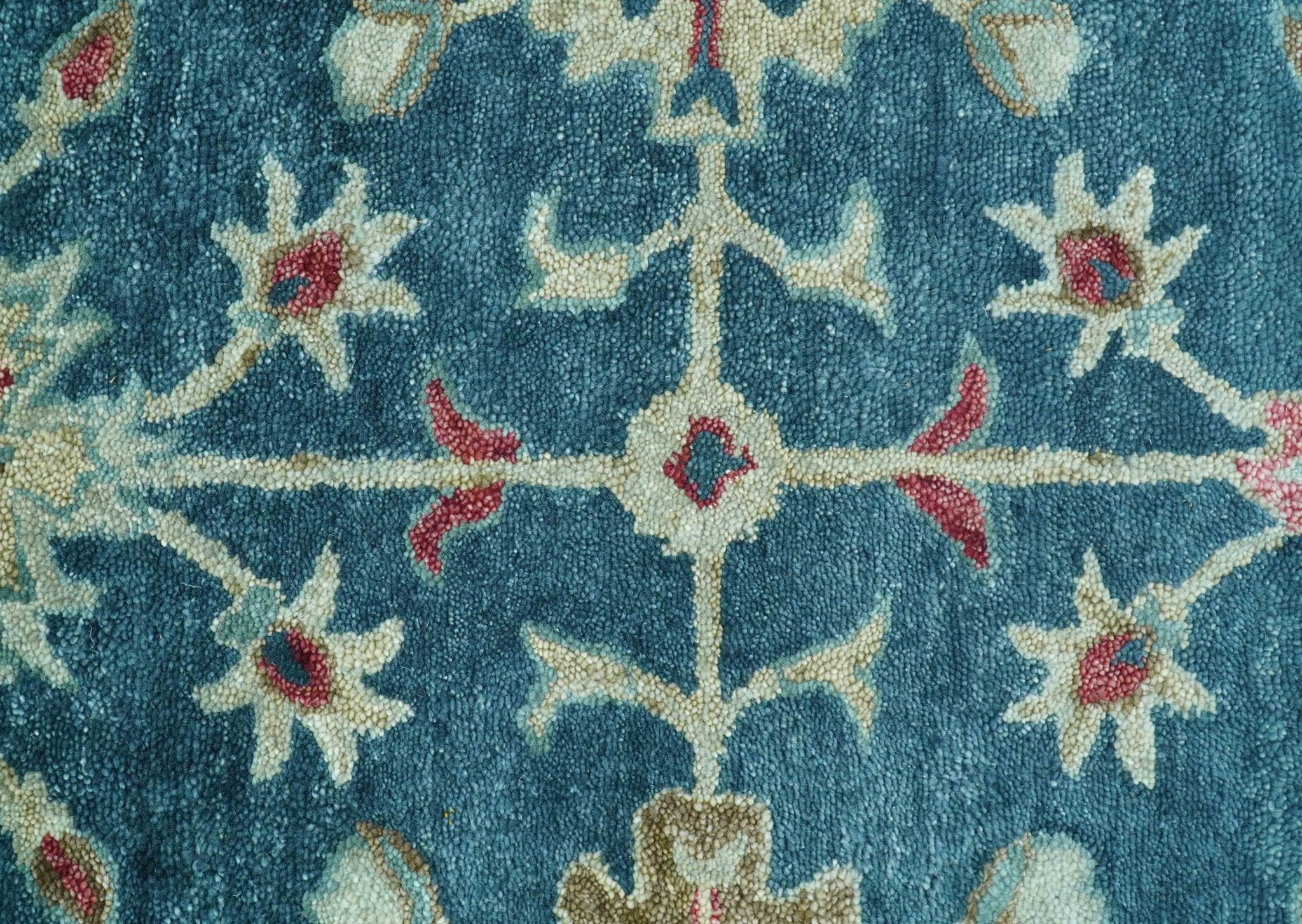 Custom Made Traditional Oushak Design Teal Hand Tufted Wool Rug - Image 6