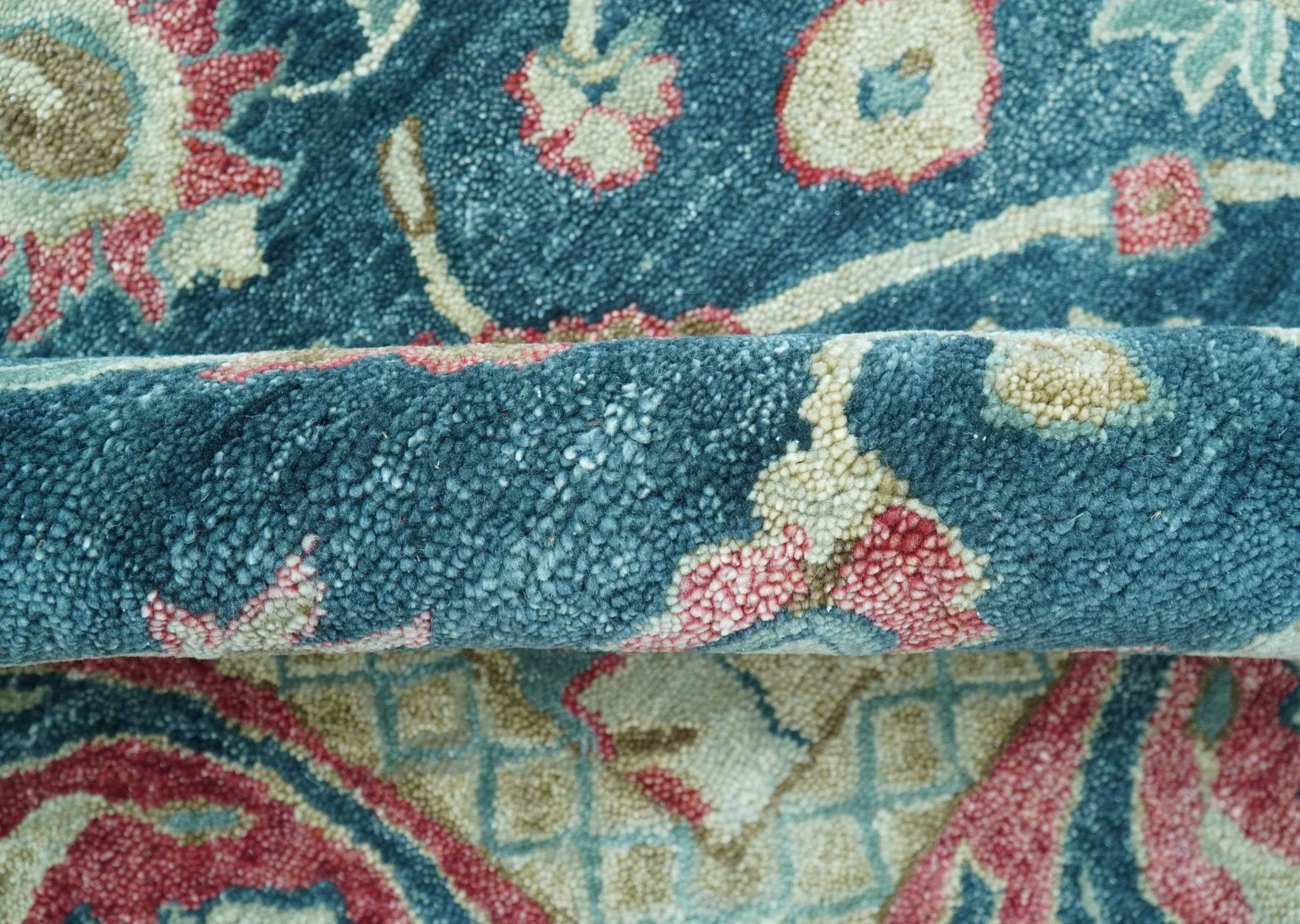 Custom Made Traditional Oushak Design Teal Hand Tufted Wool Rug - Image 7