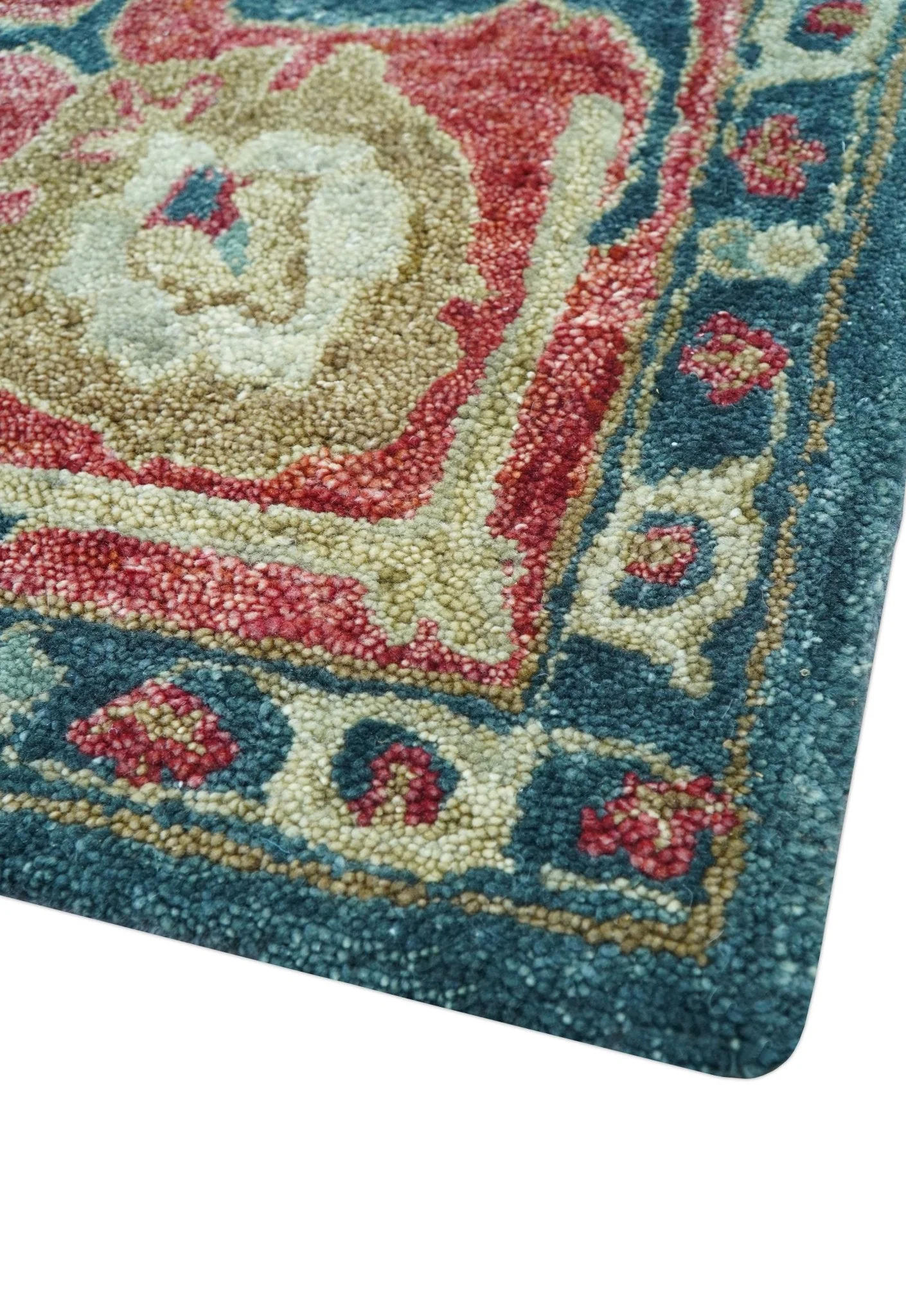 Custom Made Traditional Oushak Design Teal Hand Tufted Wool Rug - Image 9