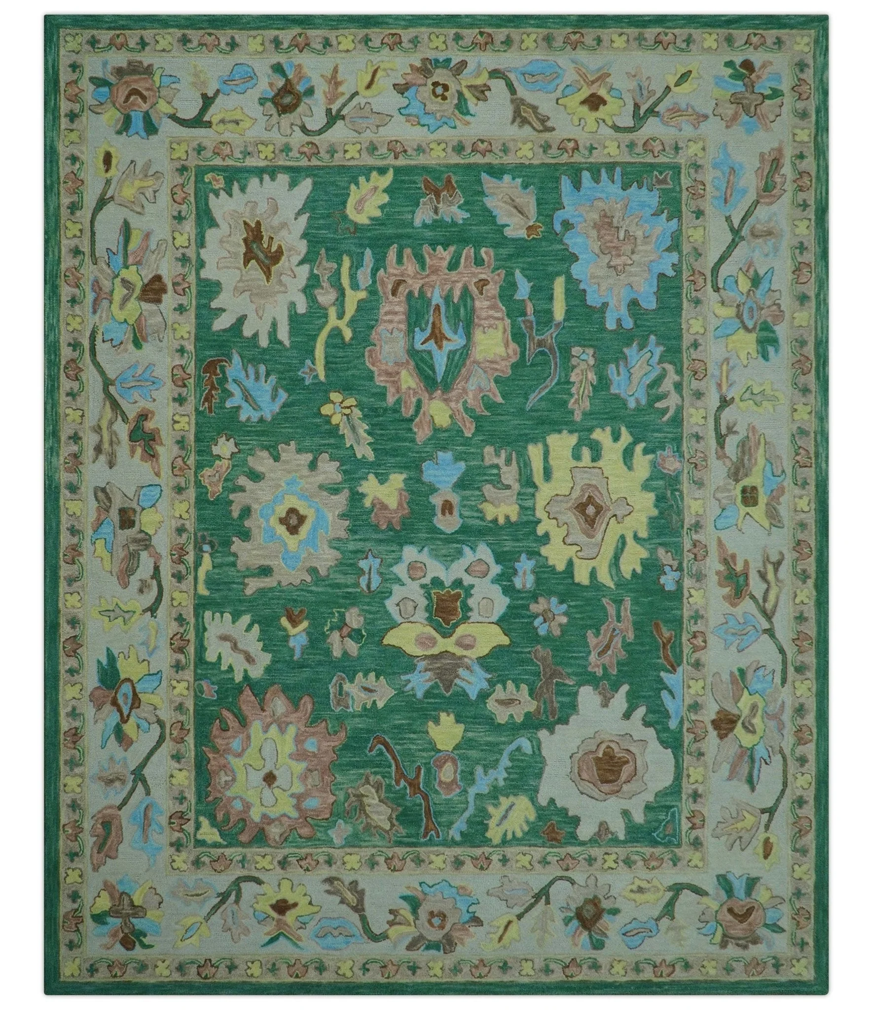 Custom Made Traditional Oushak Green Hand Tufted Wool Area Rug