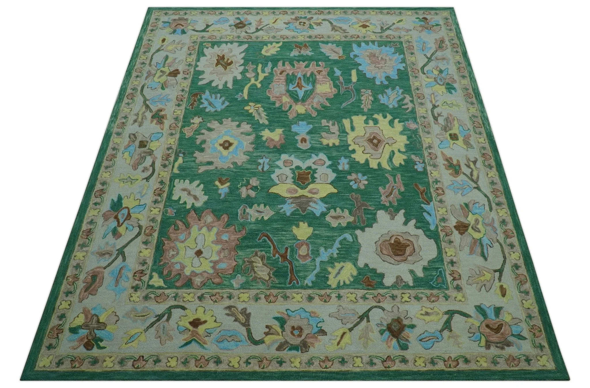 Custom Made Traditional Oushak Green Hand Tufted Wool Area Rug - Image 10