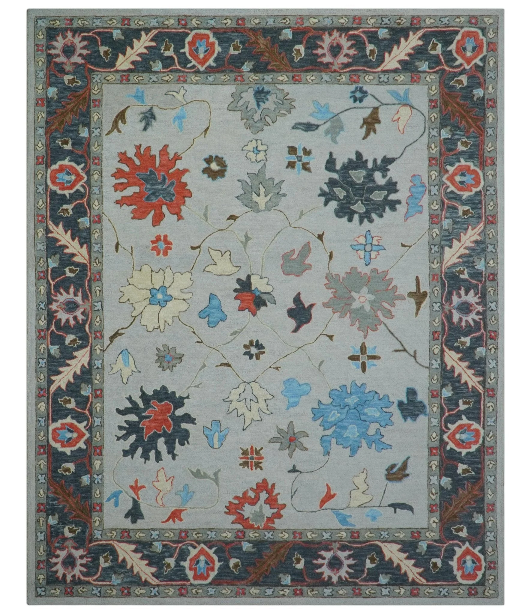 Custom Made Traditional Oushak Silver Hand Tufted Wool Area Rug