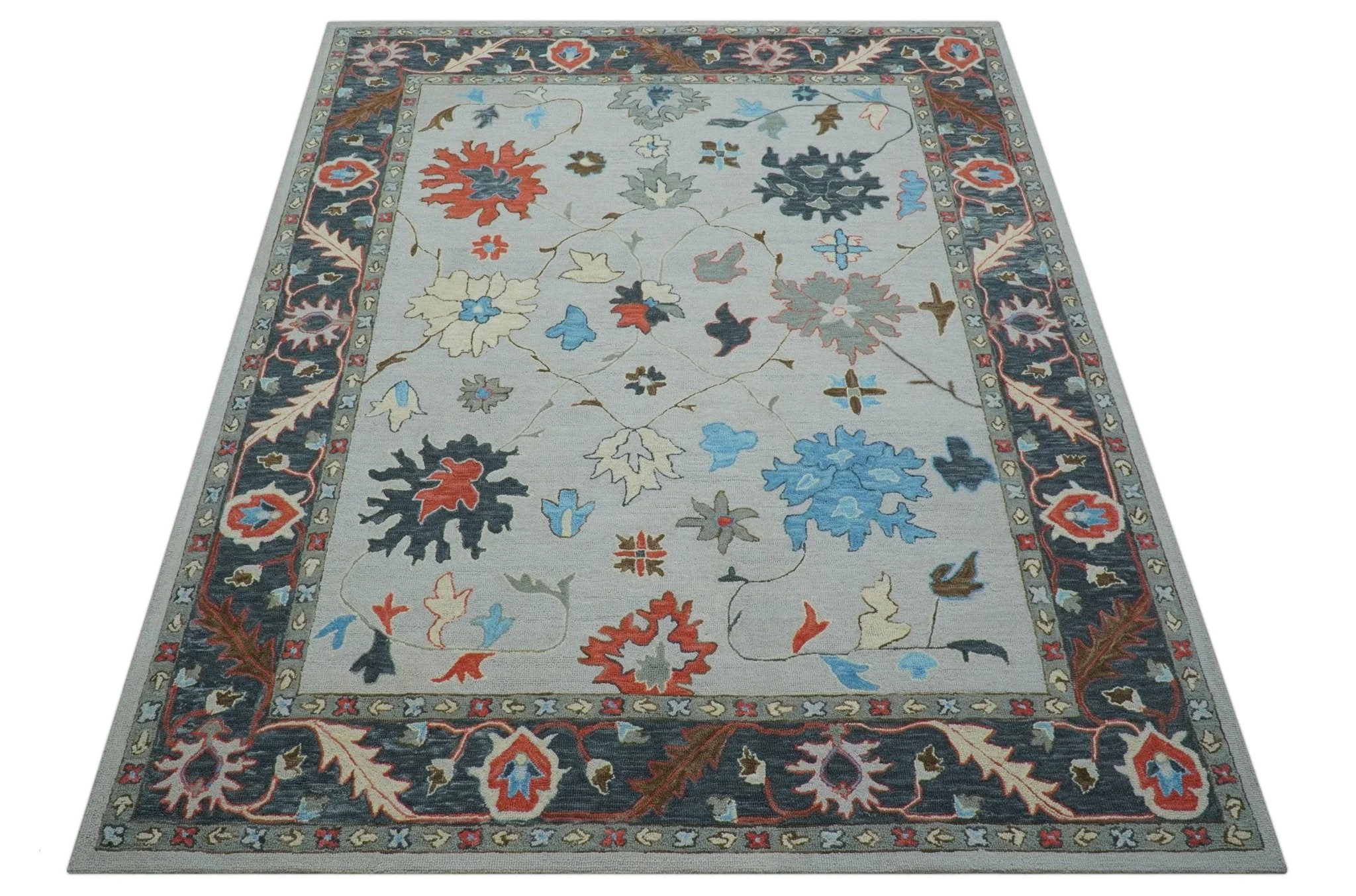 Custom Made Traditional Oushak Silver Hand Tufted Wool Area Rug - Image 10