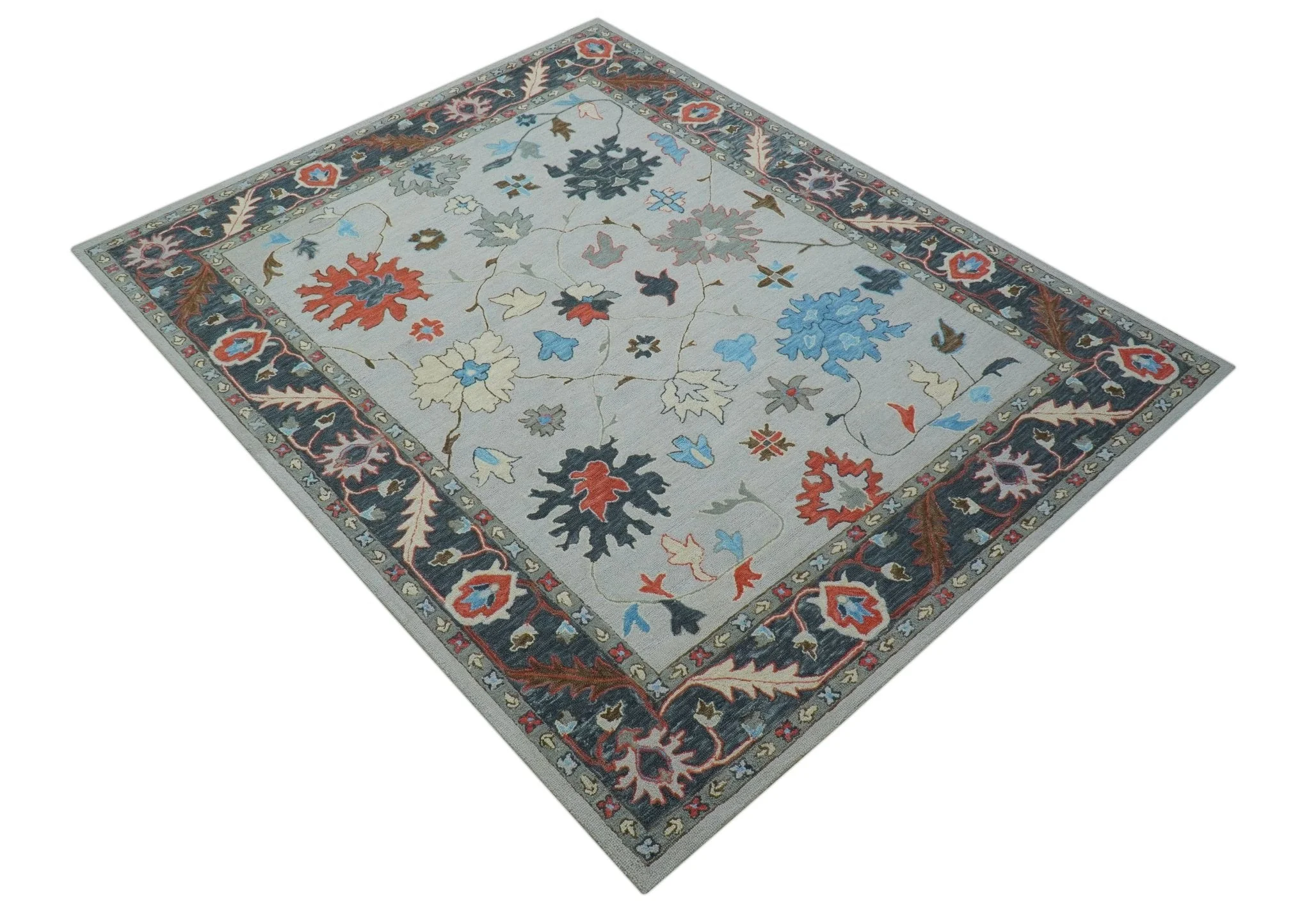 Custom Made Traditional Oushak Silver Hand Tufted Wool Area Rug - Image 11