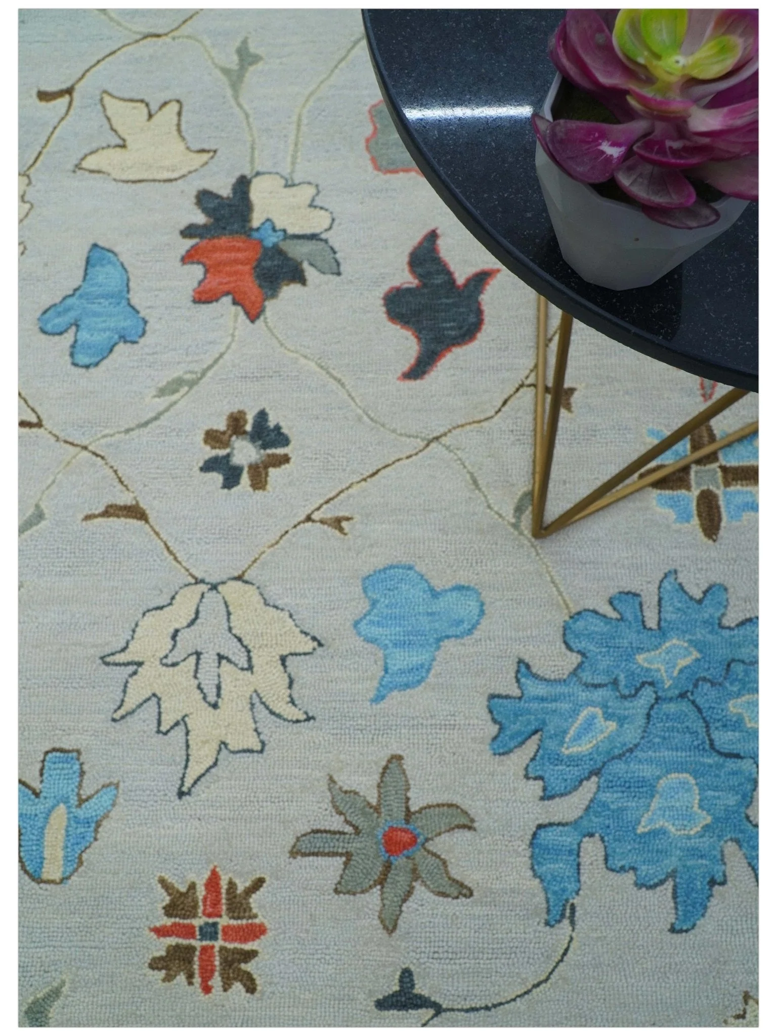 Custom Made Traditional Oushak Silver Hand Tufted Wool Area Rug - Image 3