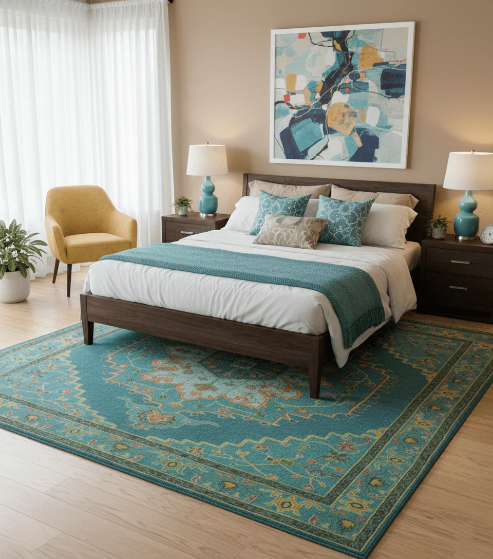 Custom Made Traditional Serapi Design Blue And Yellow Hand Tufted Wool Rug - Image 2