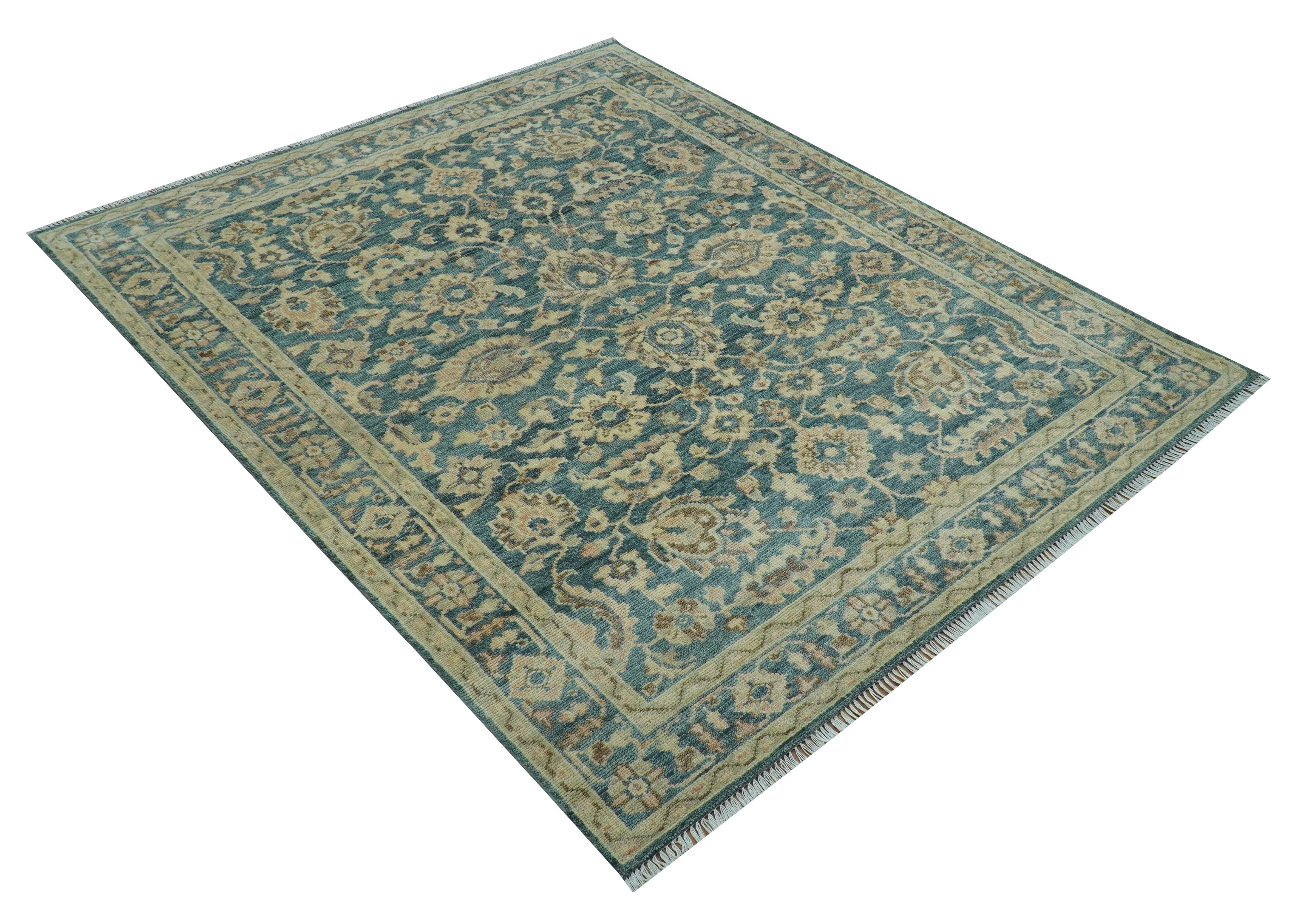 Custom Made Traditional Teal Oushak Hand Knotted Wool Rug - Image 10