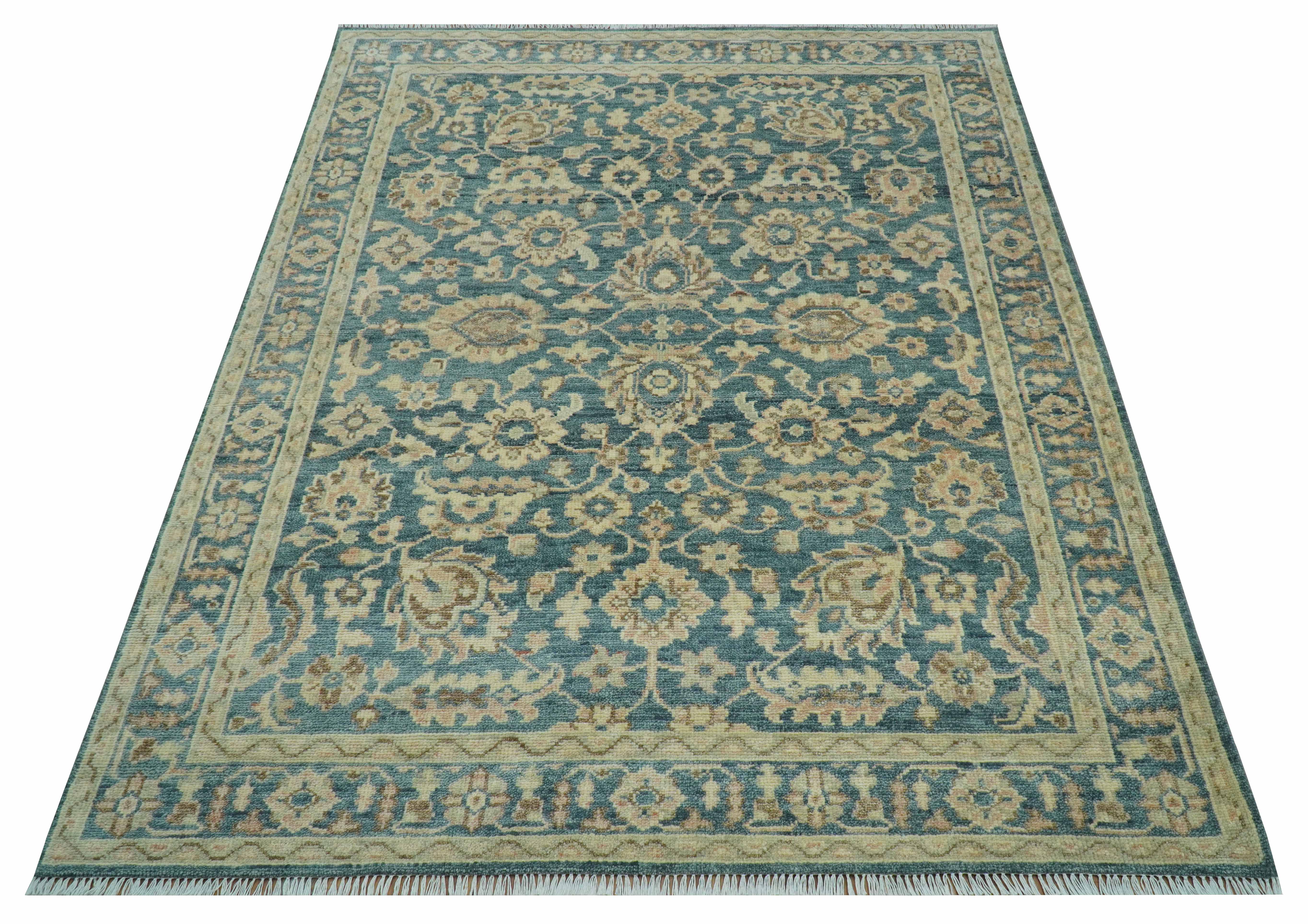 Custom Made Traditional Teal Oushak Hand Knotted Wool Rug - Image 11