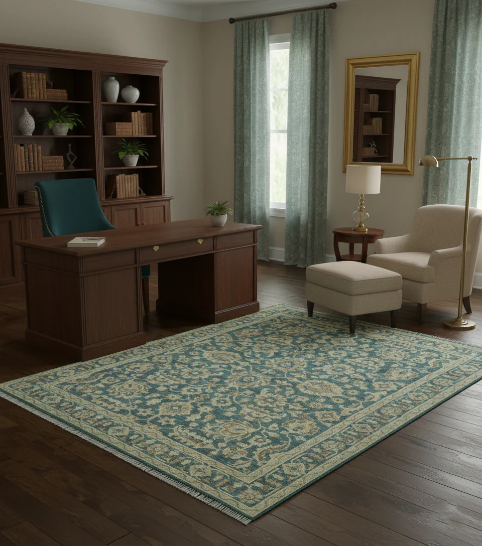 Custom Made Traditional Teal Oushak Hand Knotted Wool Rug - Image 2