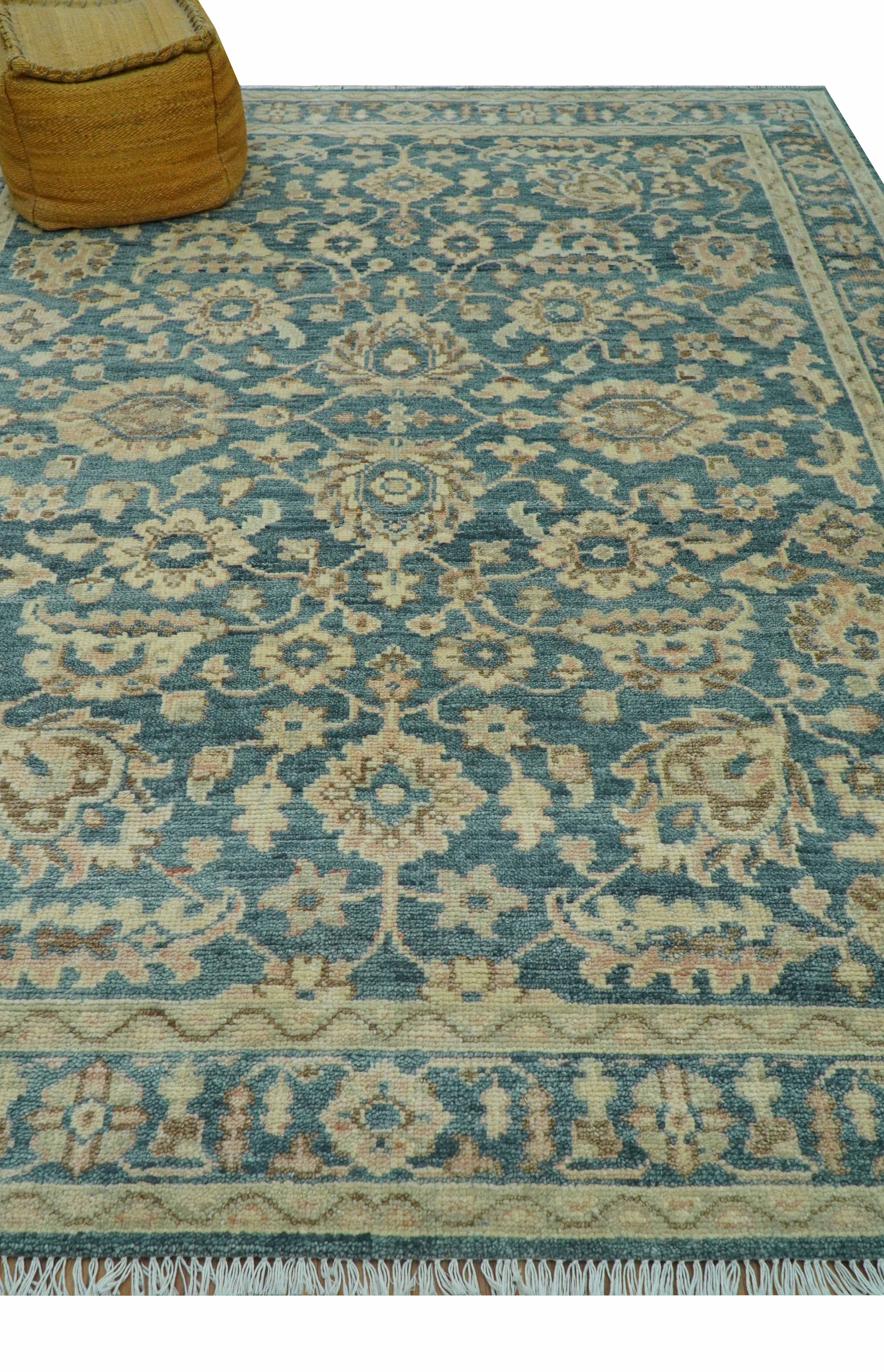 Custom Made Traditional Teal Oushak Hand Knotted Wool Rug - Image 3