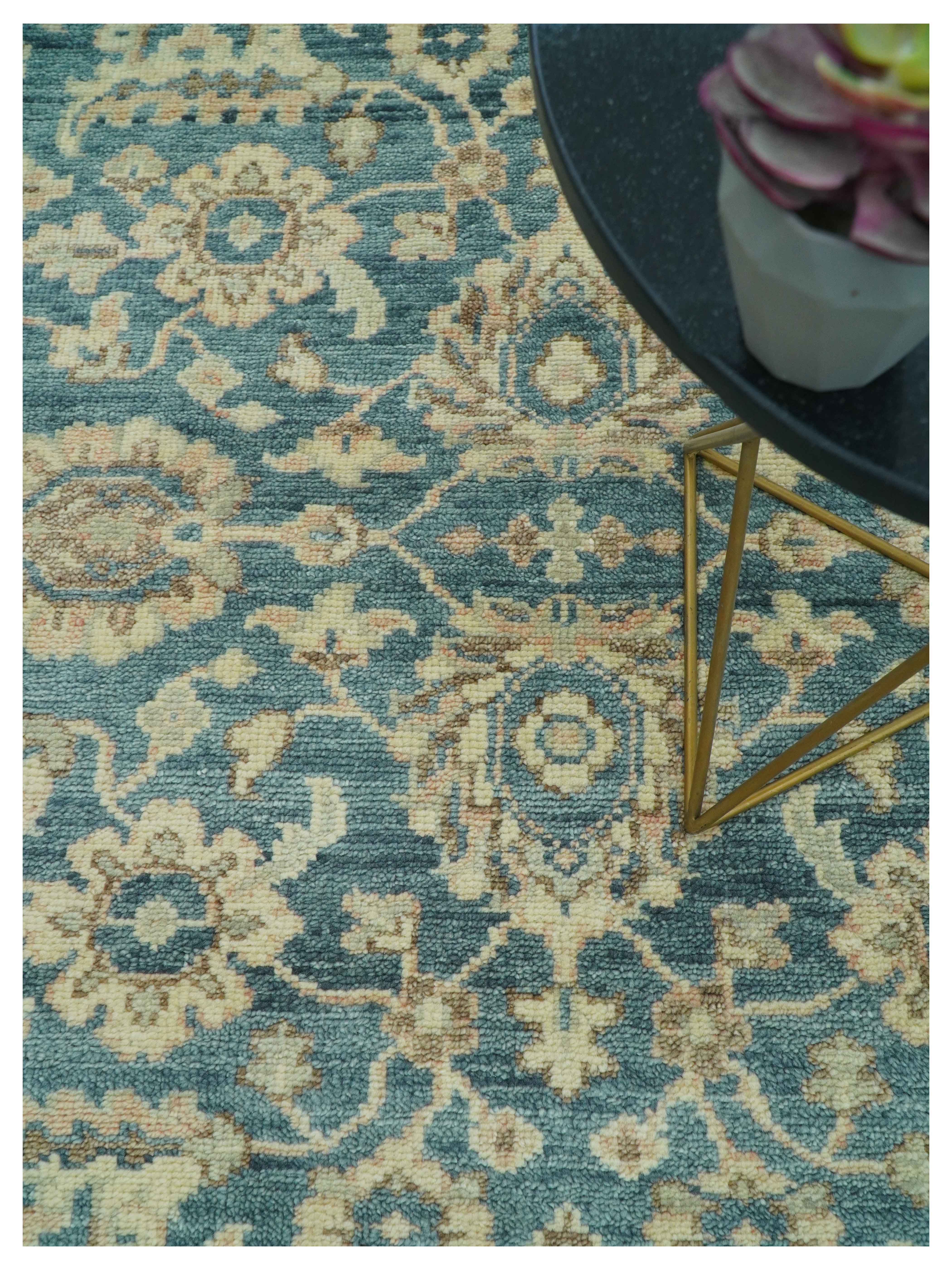Custom Made Traditional Teal Oushak Hand Knotted Wool Rug - Image 4