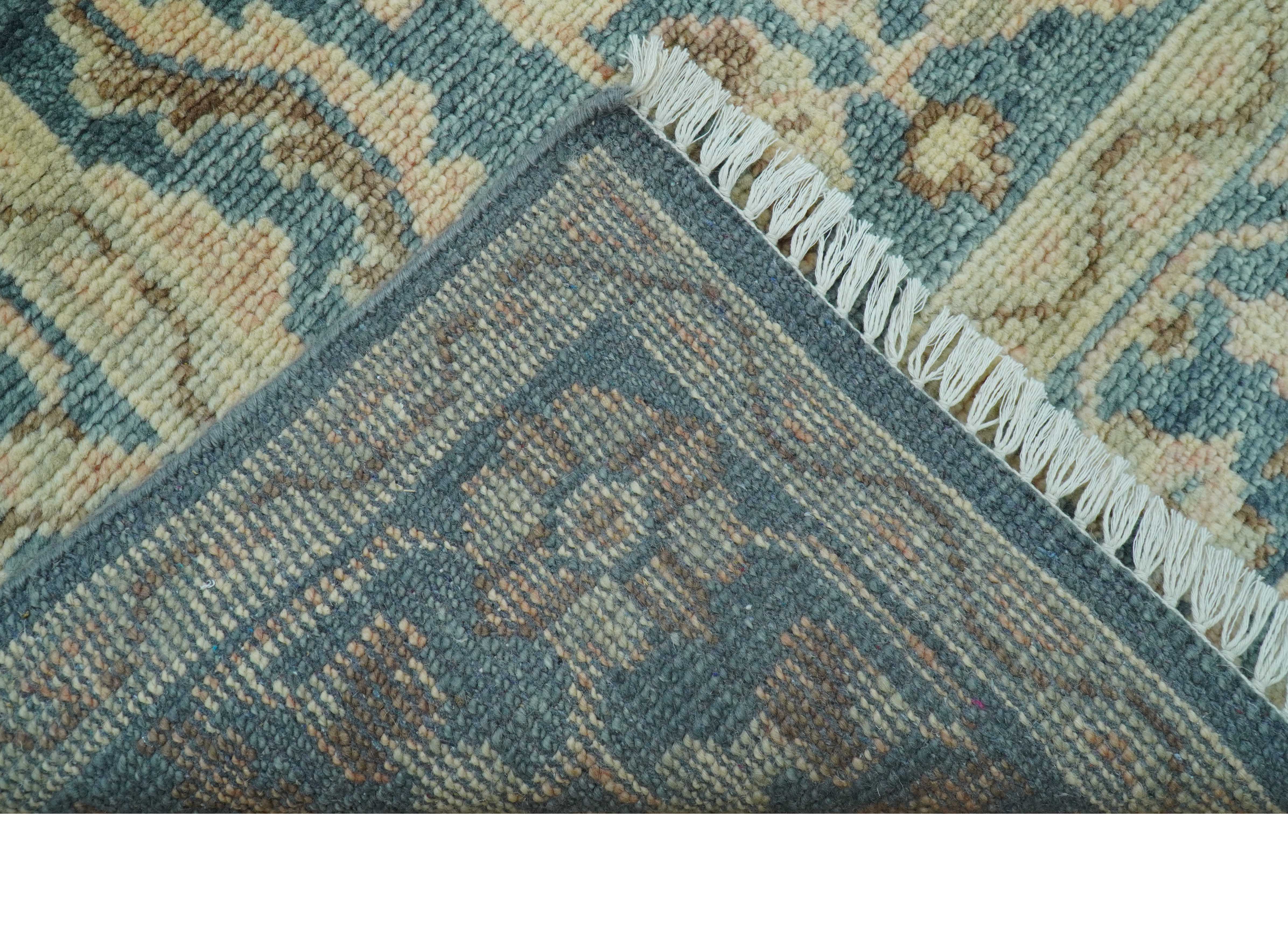 Custom Made Traditional Teal Oushak Hand Knotted Wool Rug - Image 5