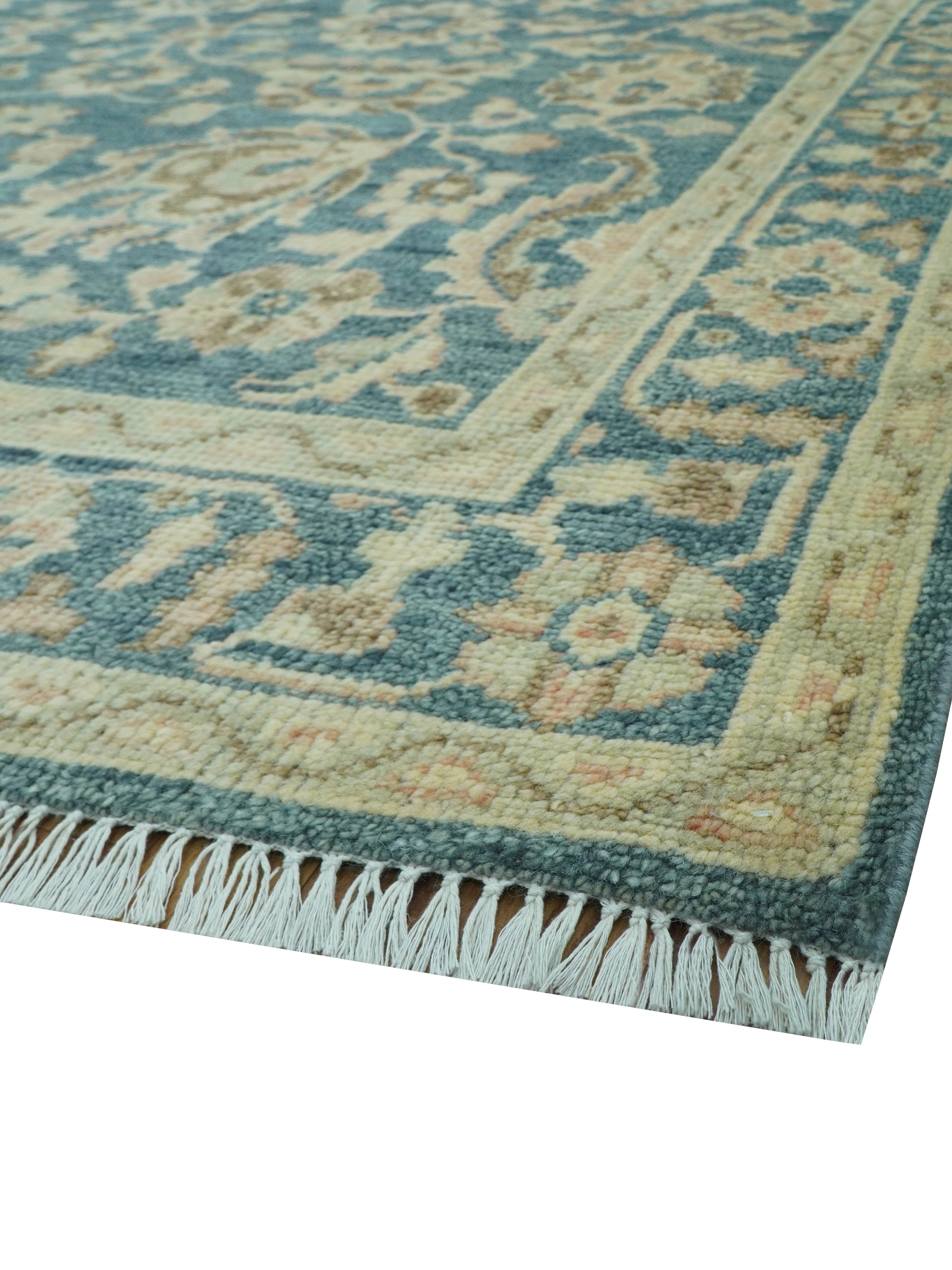 Custom Made Traditional Teal Oushak Hand Knotted Wool Rug - Image 6