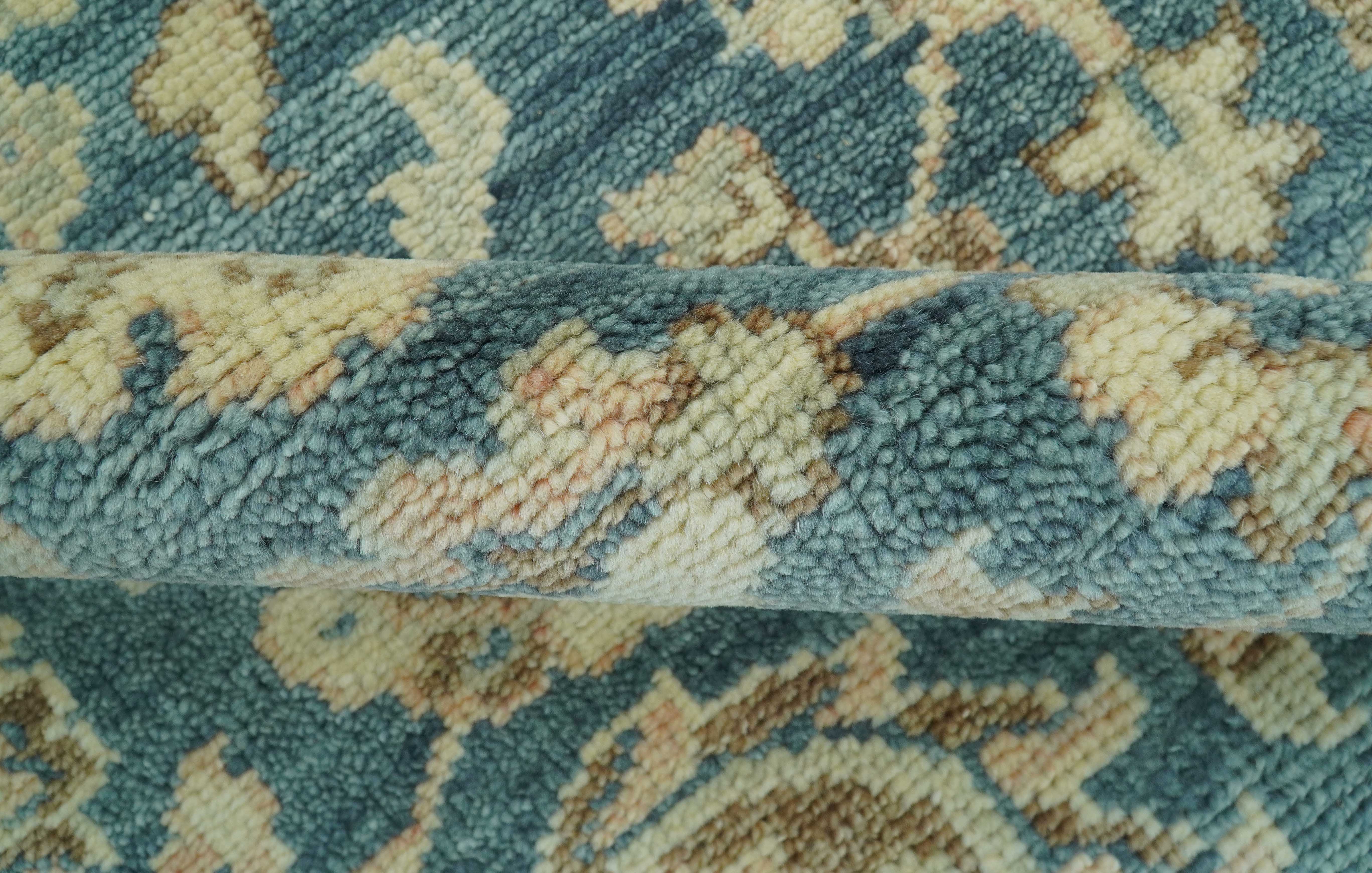 Custom Made Traditional Teal Oushak Hand Knotted Wool Rug - Image 9