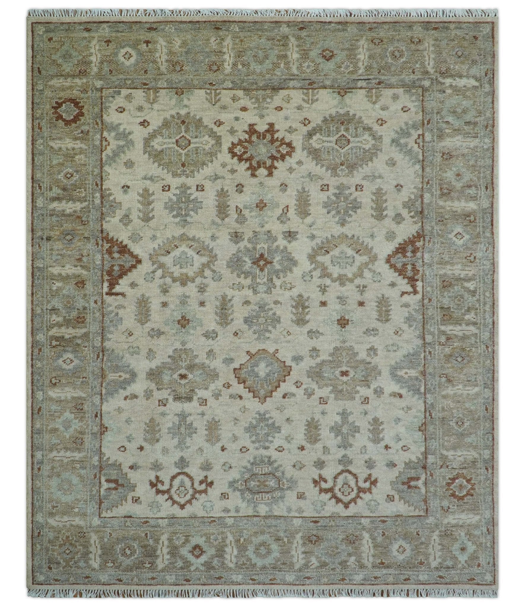 Custom Made Traditional Turkish Beige Hand knotted Wool Area Rug