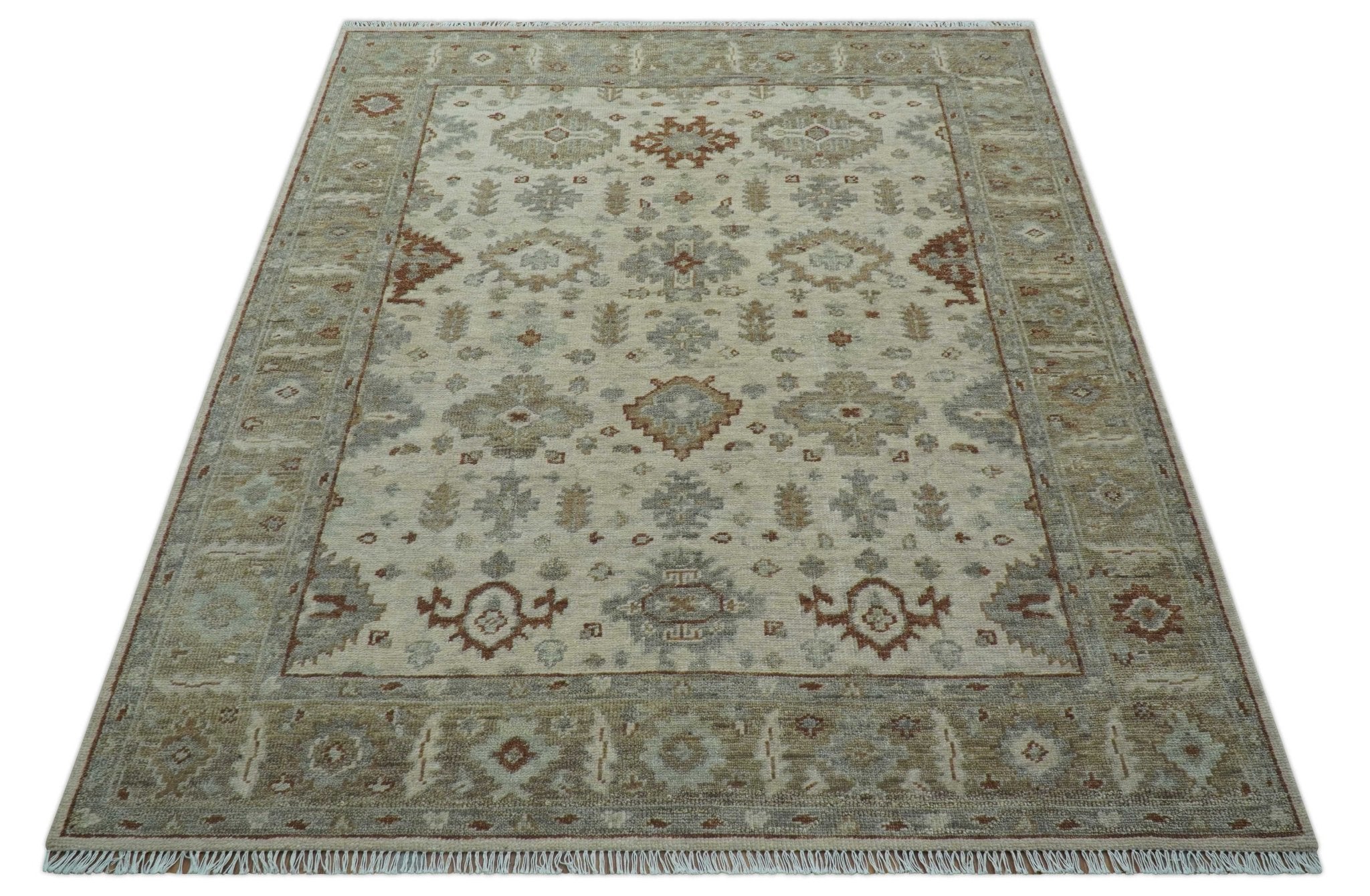 Custom Made Traditional Turkish Beige Hand knotted Wool Area Rug - Image 10