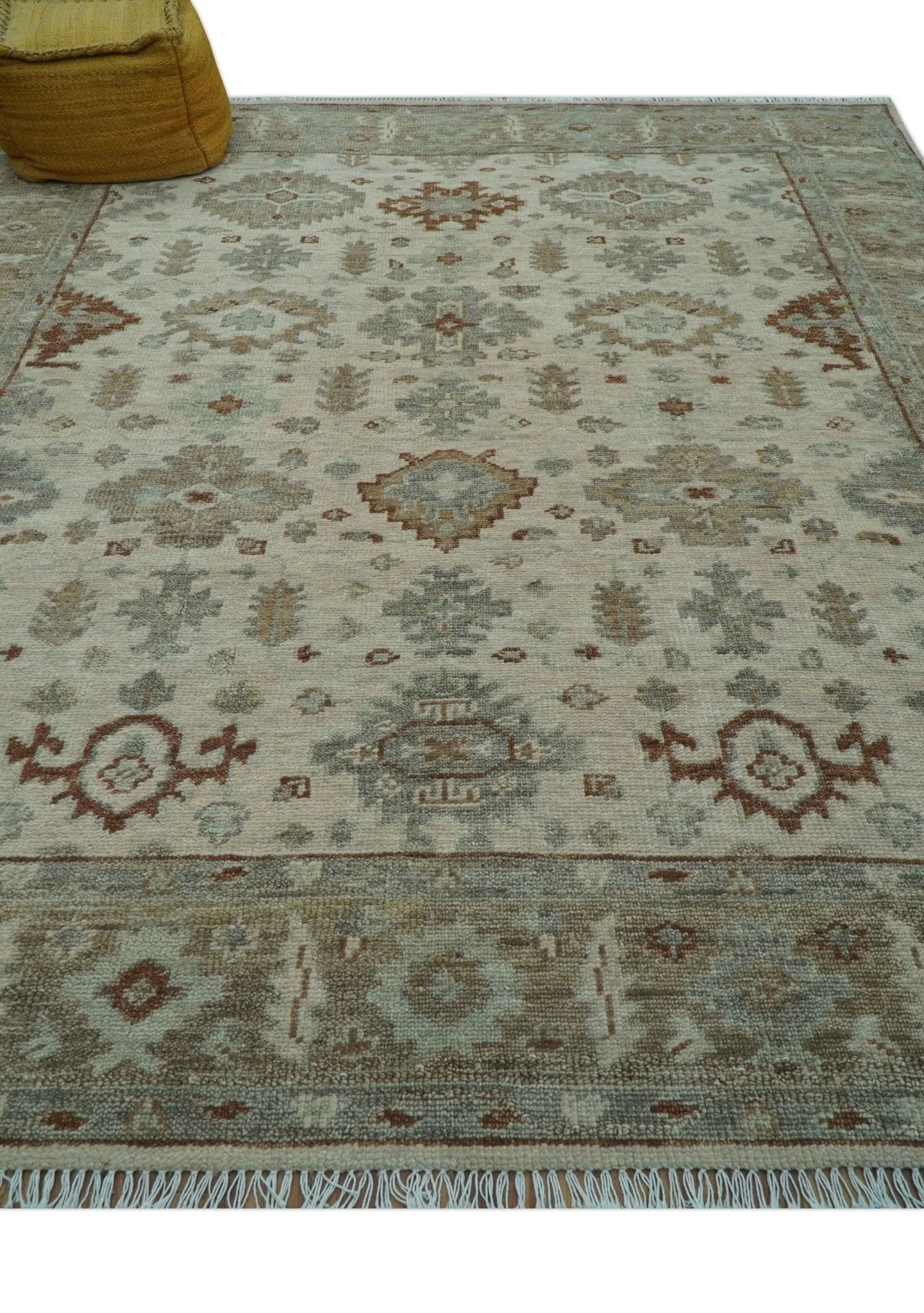 Custom Made Traditional Turkish Beige Hand knotted Wool Area Rug - Image 4