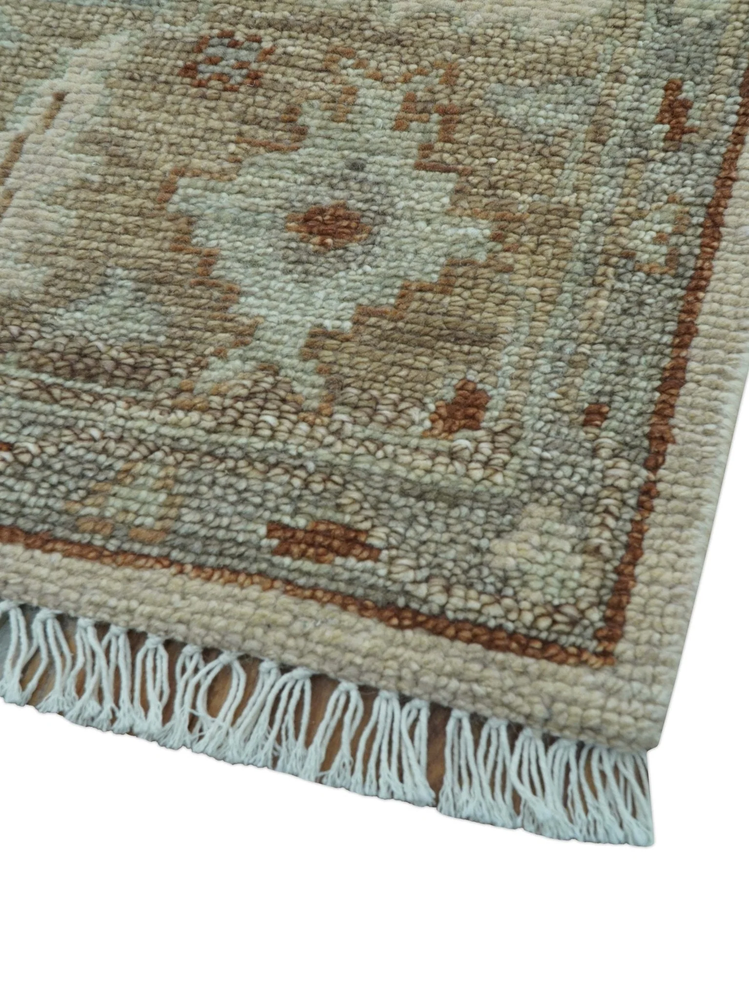 Custom Made Traditional Turkish Beige Hand knotted Wool Area Rug - Image 6